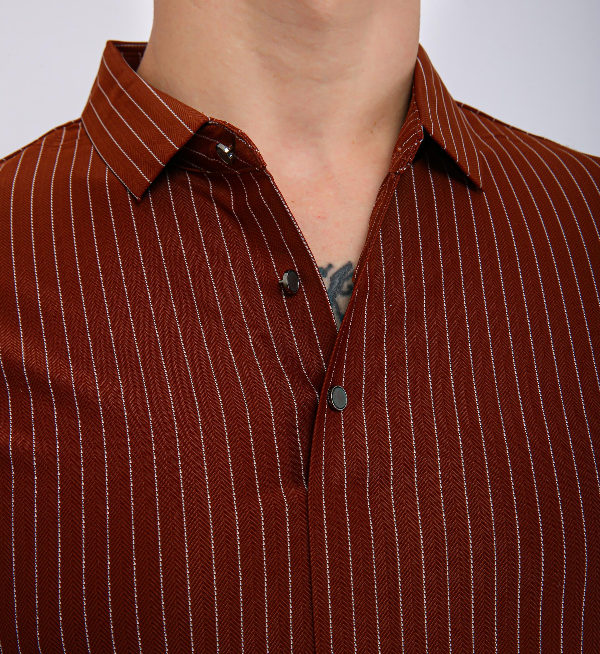 Premium Pinstripe Polo T-Shirt - Brown