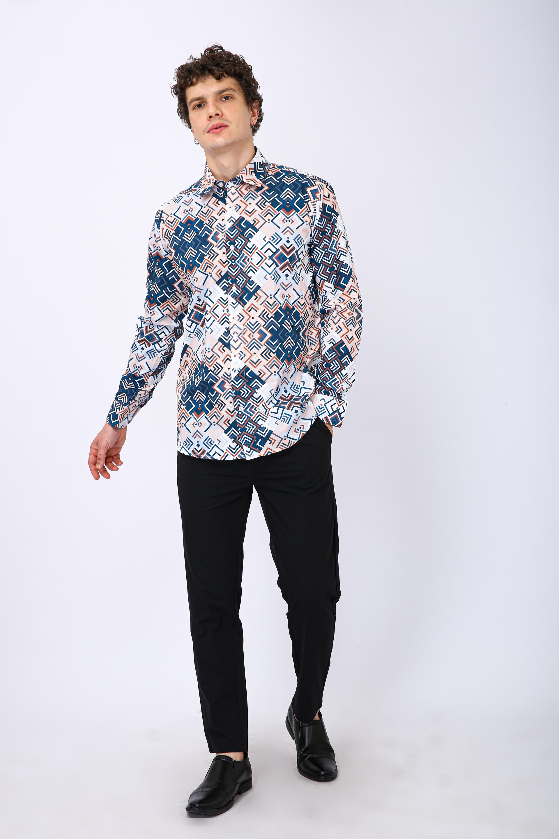 Premium Geometric Printed Casual Shirt - Geomatric Illution Print