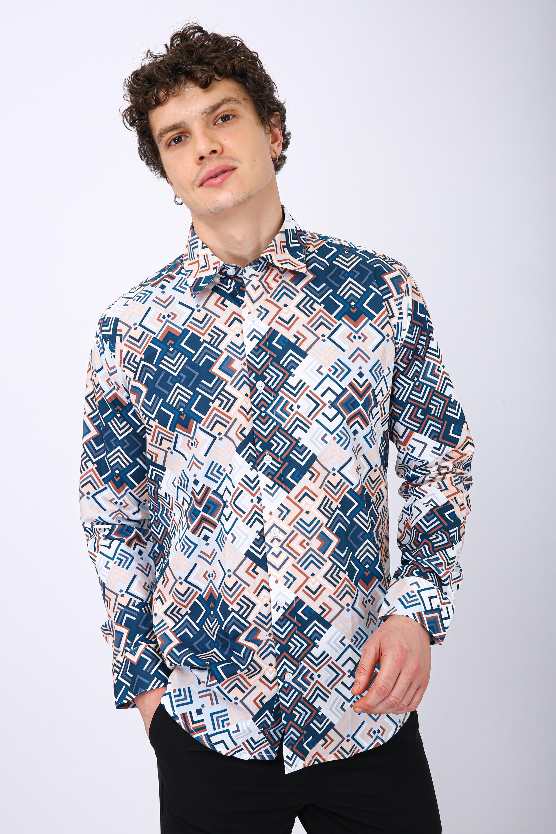 Premium Geometric Printed Casual Shirt - Geomatric Illution Print