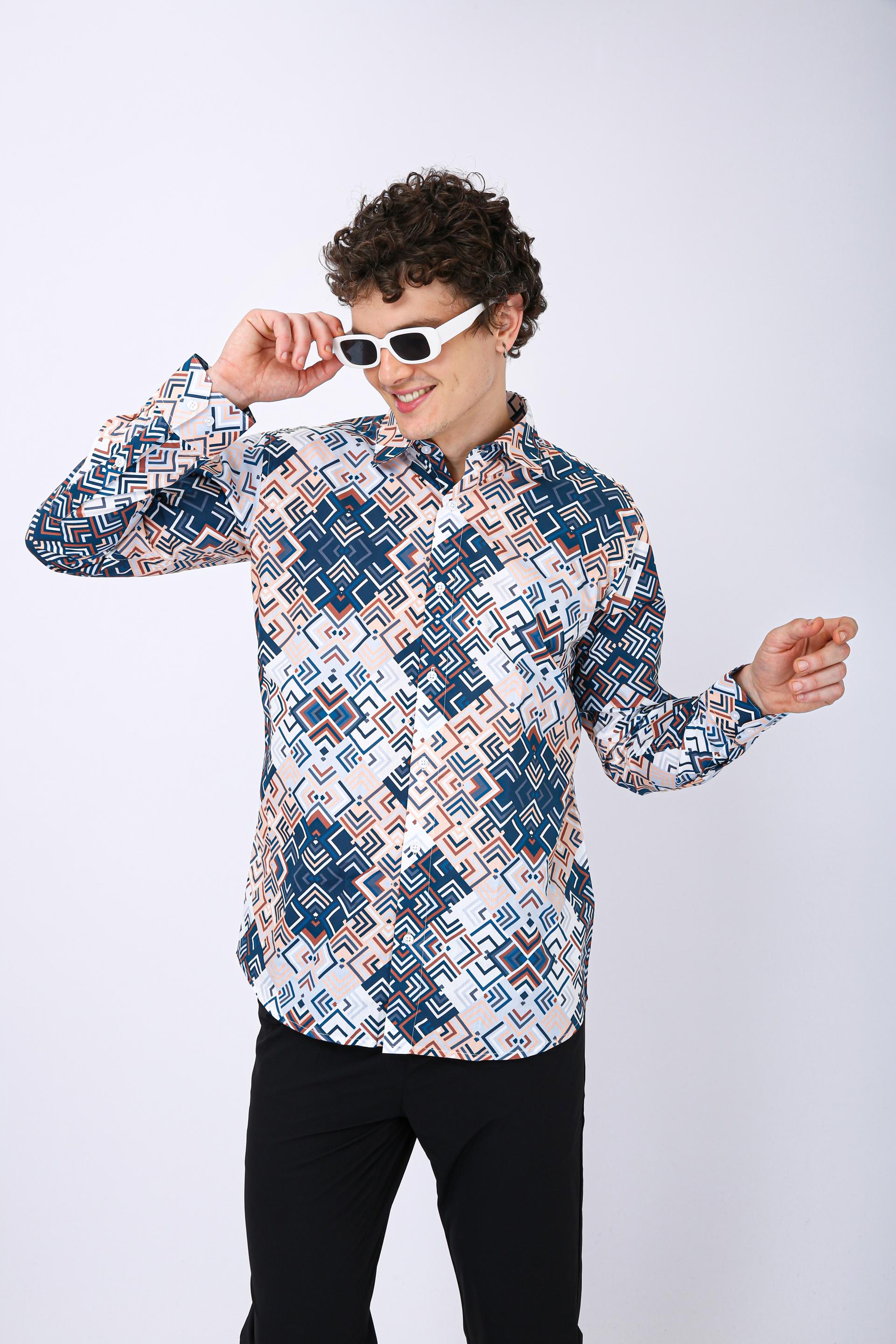 Premium Geometric Printed Casual Shirt - Geomatric Illution Print