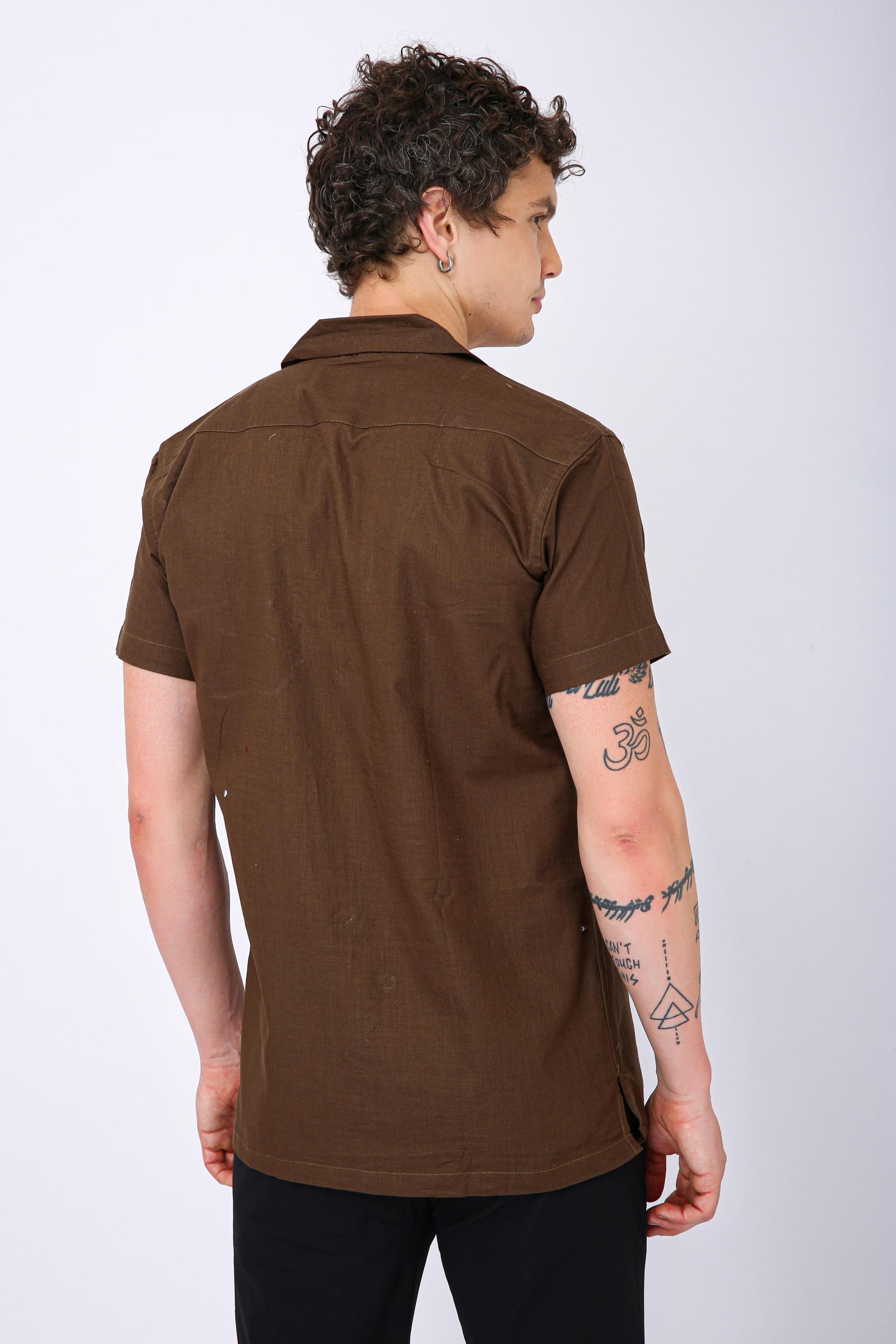 Mooniman Men's Premium Embroidered Formal Shirt - The Rich Coffee Brown Shade