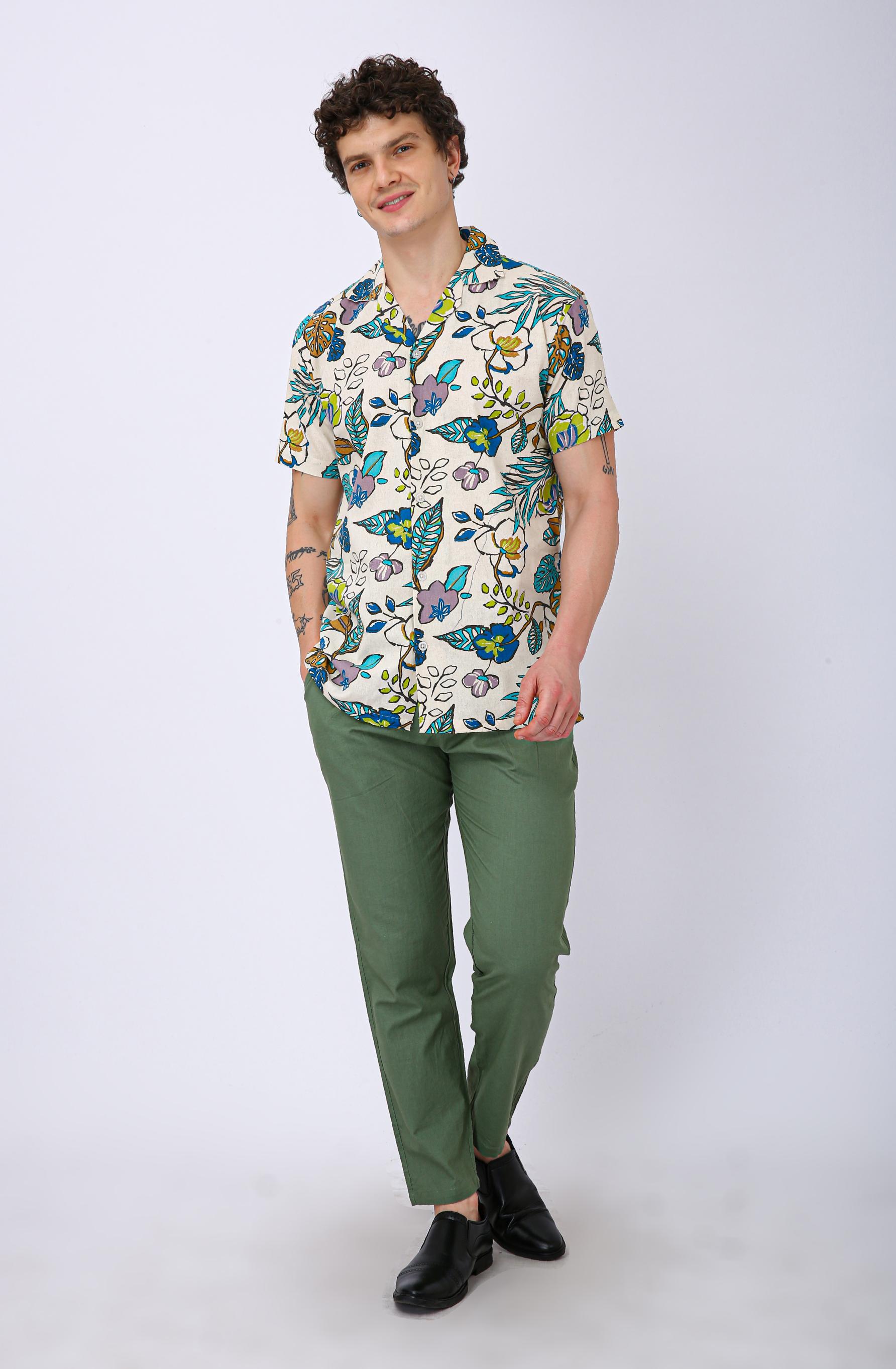 Premium Cuban Collar Patch Pocket Shirt - Light Purple