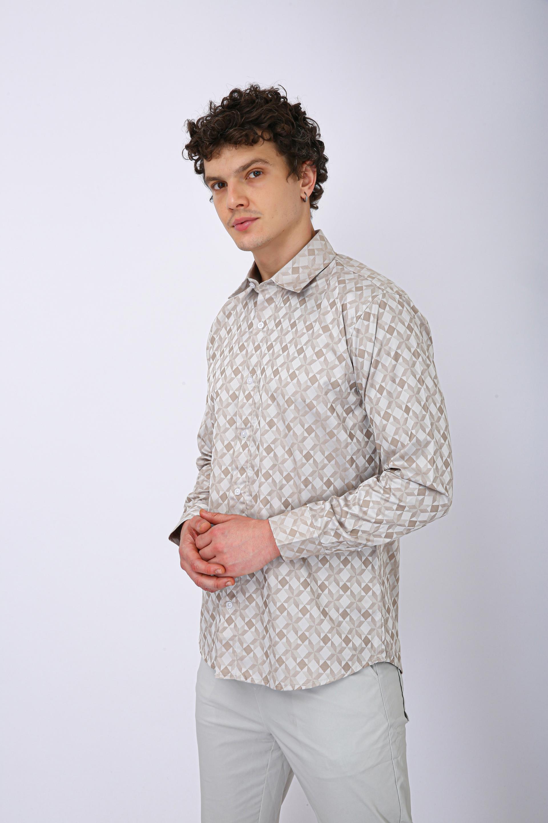 Premium Geometric Printed Casual Shirt - Ivory