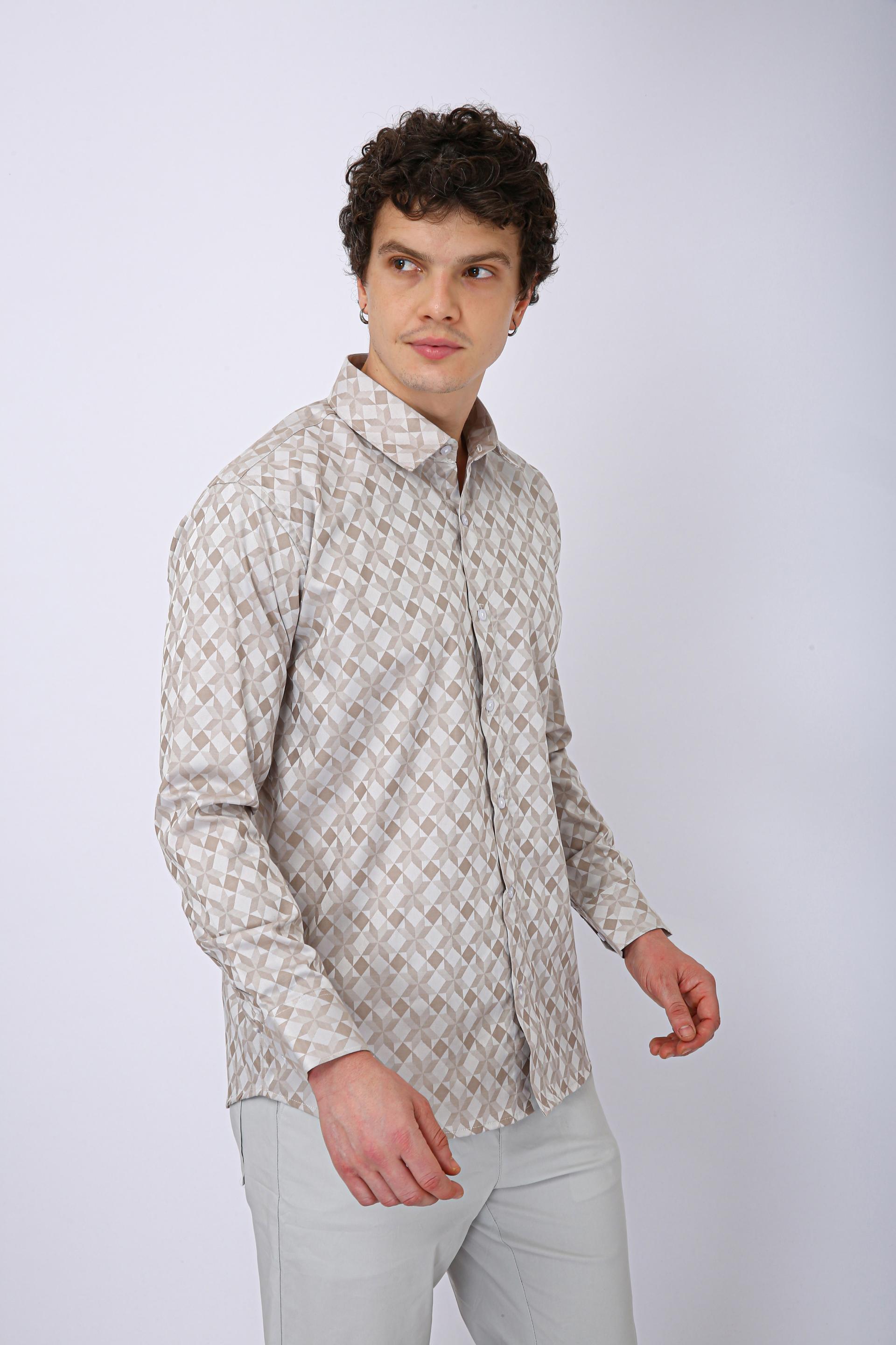 Premium Geometric Printed Casual Shirt - Ivory