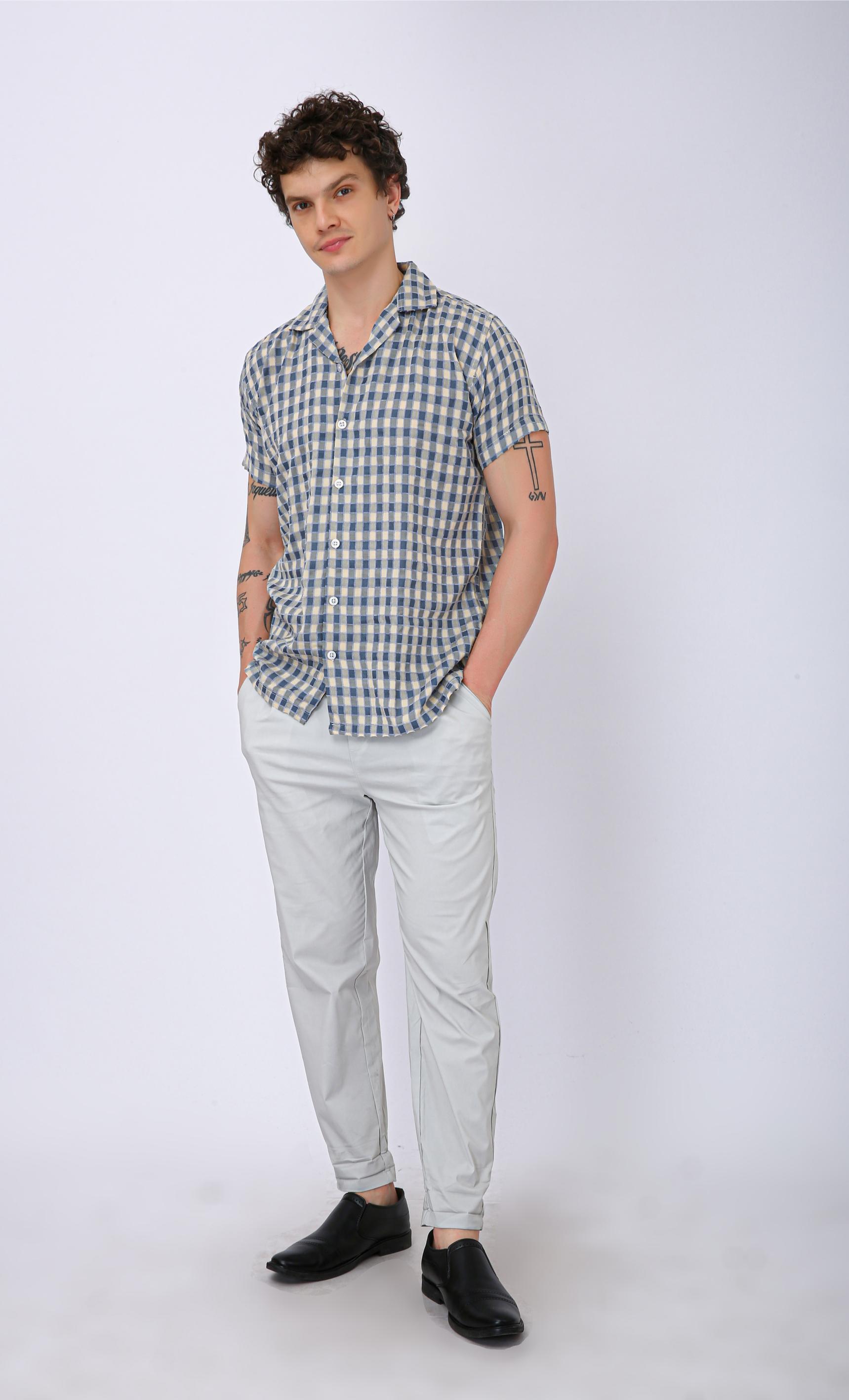 Men's Premium Checked Resort Shirt - Sky Blue