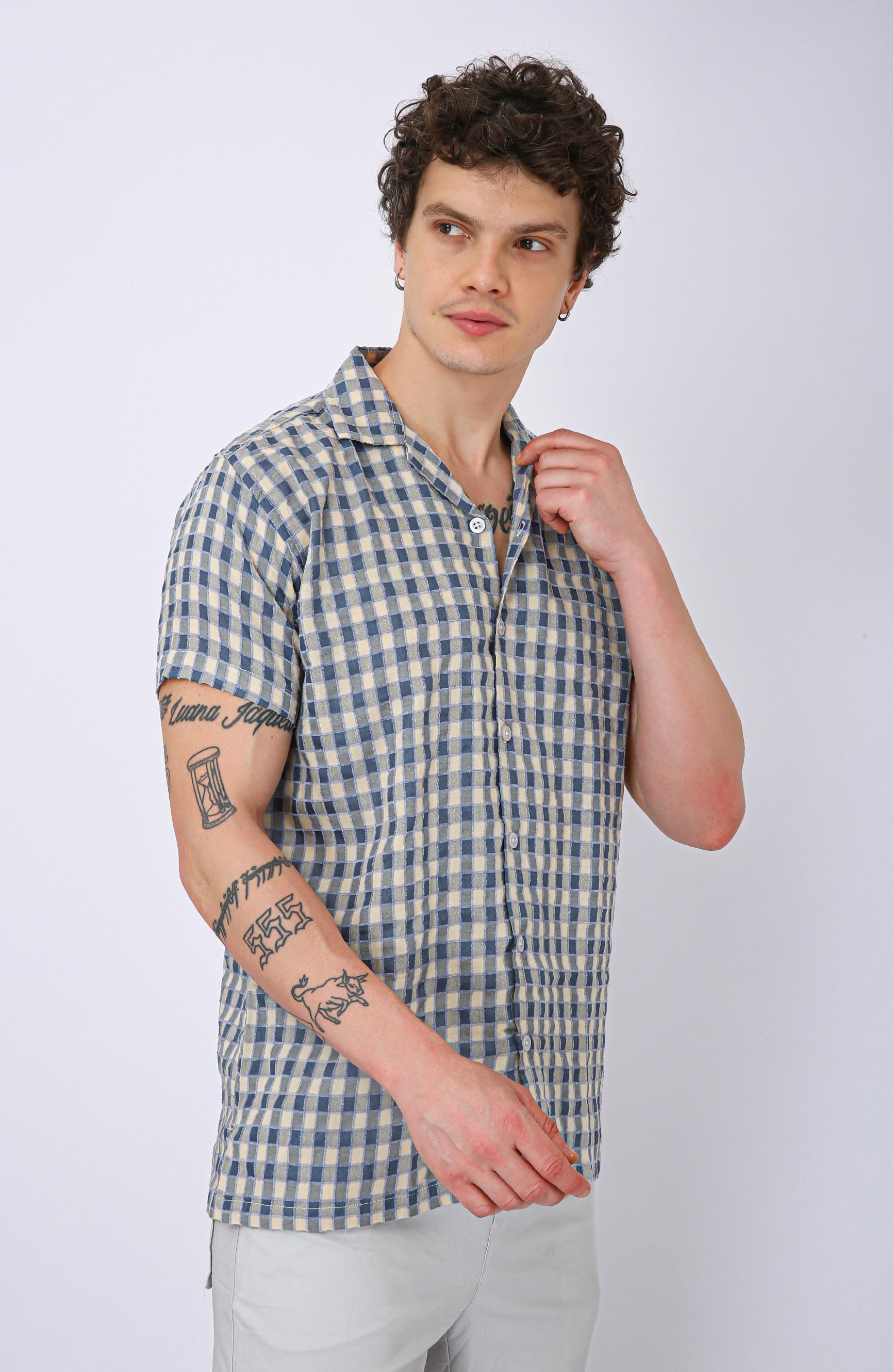 Men's Premium Checked Resort Shirt - Sky Blue