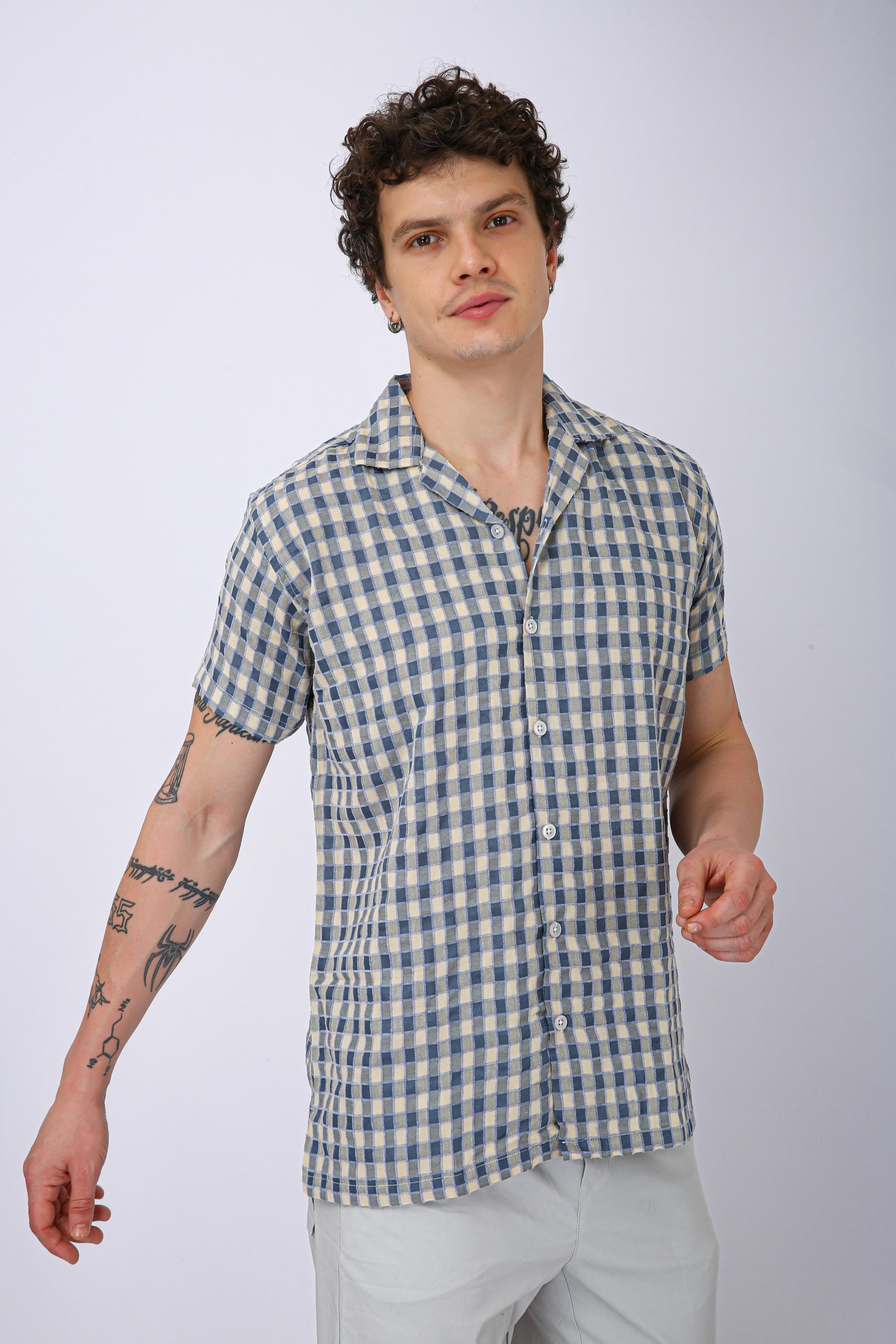 Men's Premium Checked Resort Shirt - Sky Blue