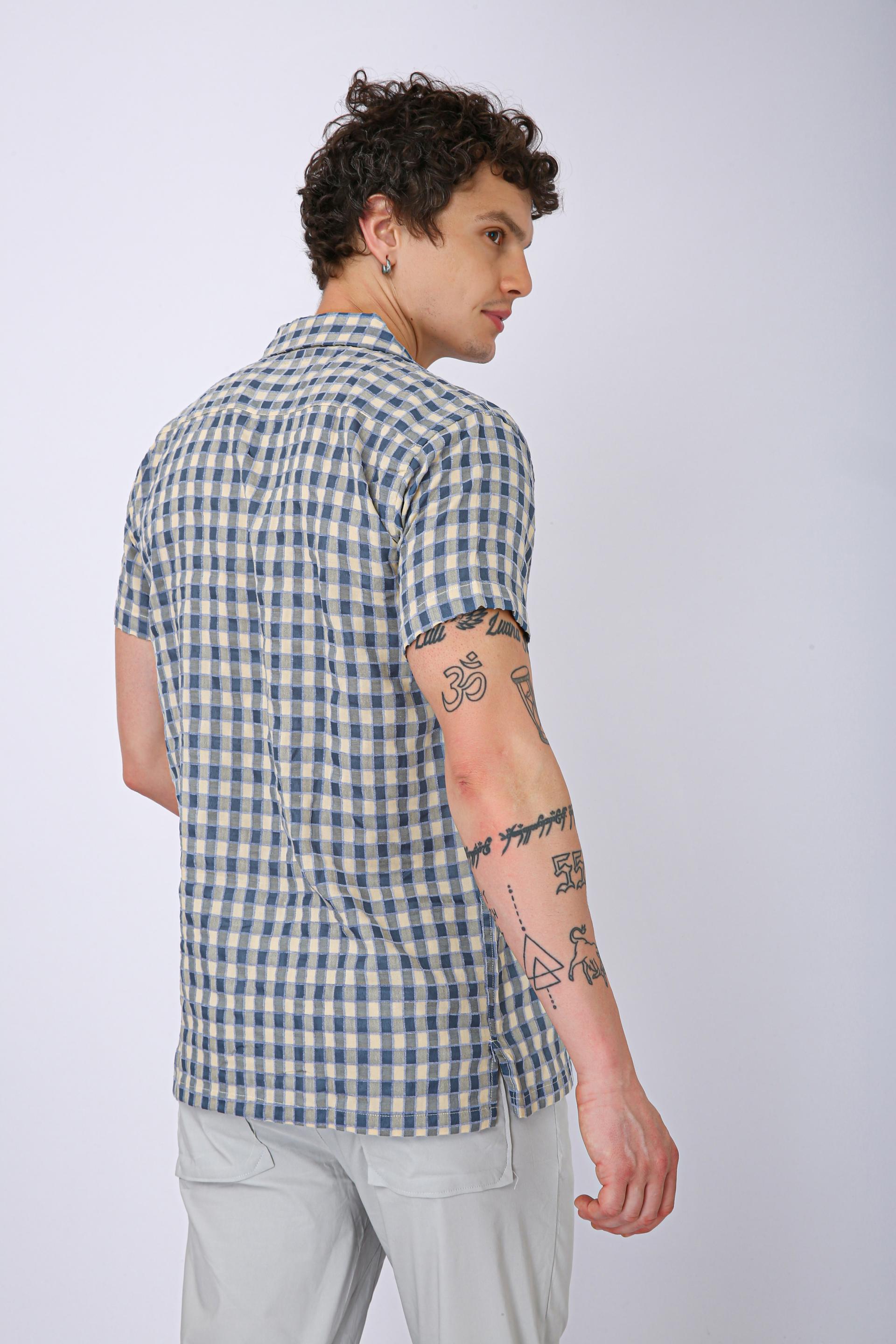 Men's Premium Checked Resort Shirt - Sky Blue