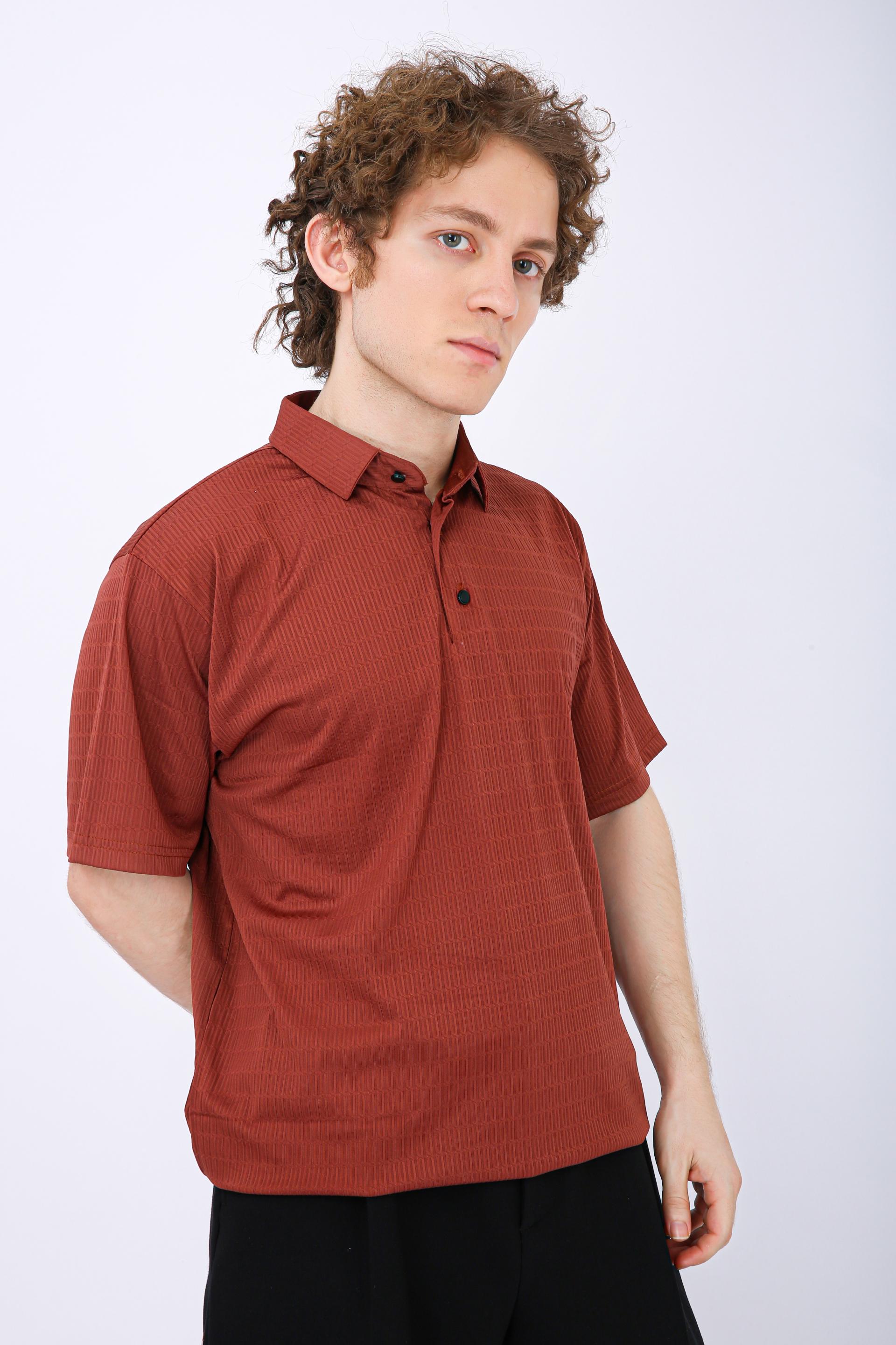 Men's Premium Textured Polo T-Shirt - Brown