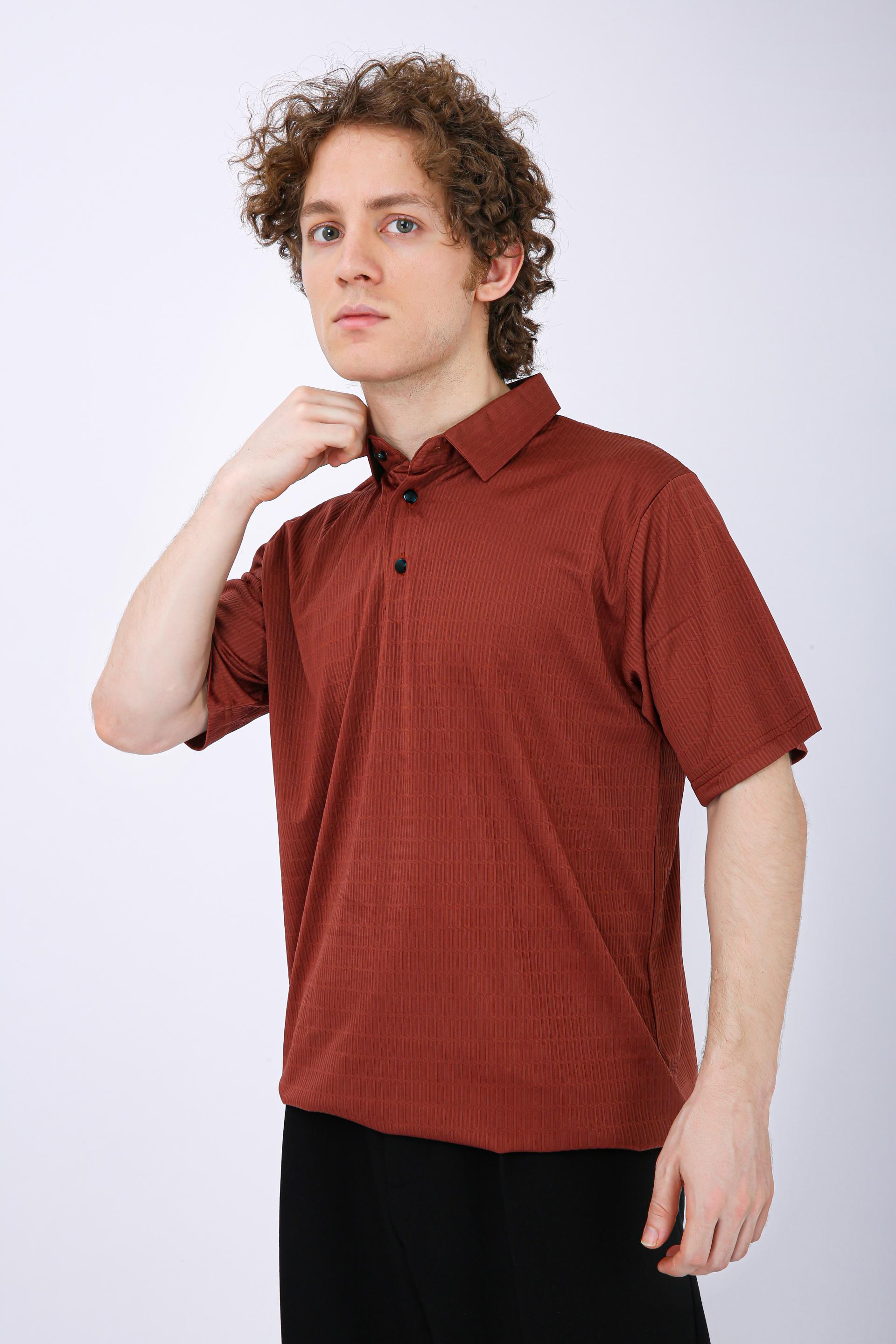 Men's Premium Textured Polo T-Shirt - Brown