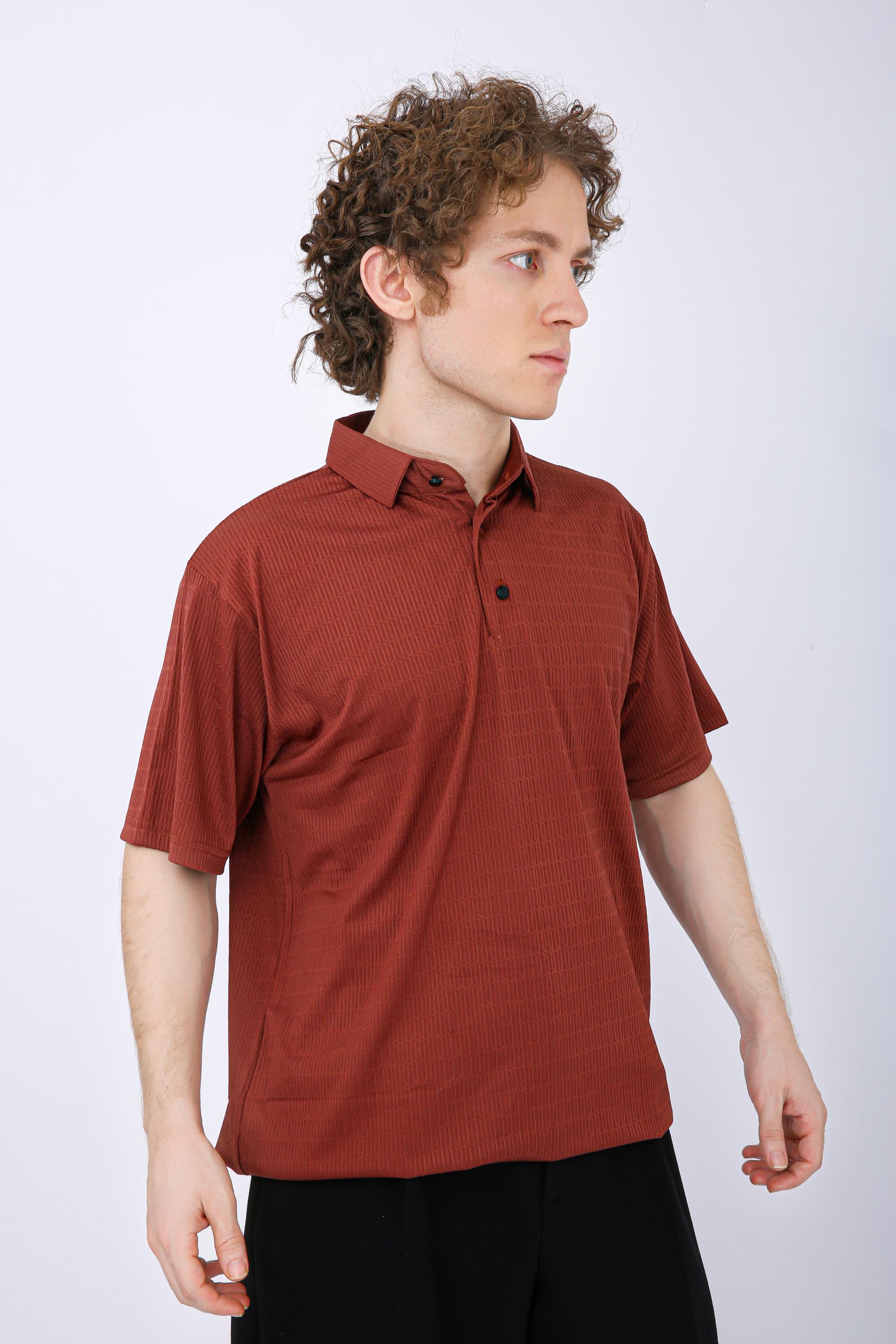 Men's Premium Textured Polo T-Shirt - Brown