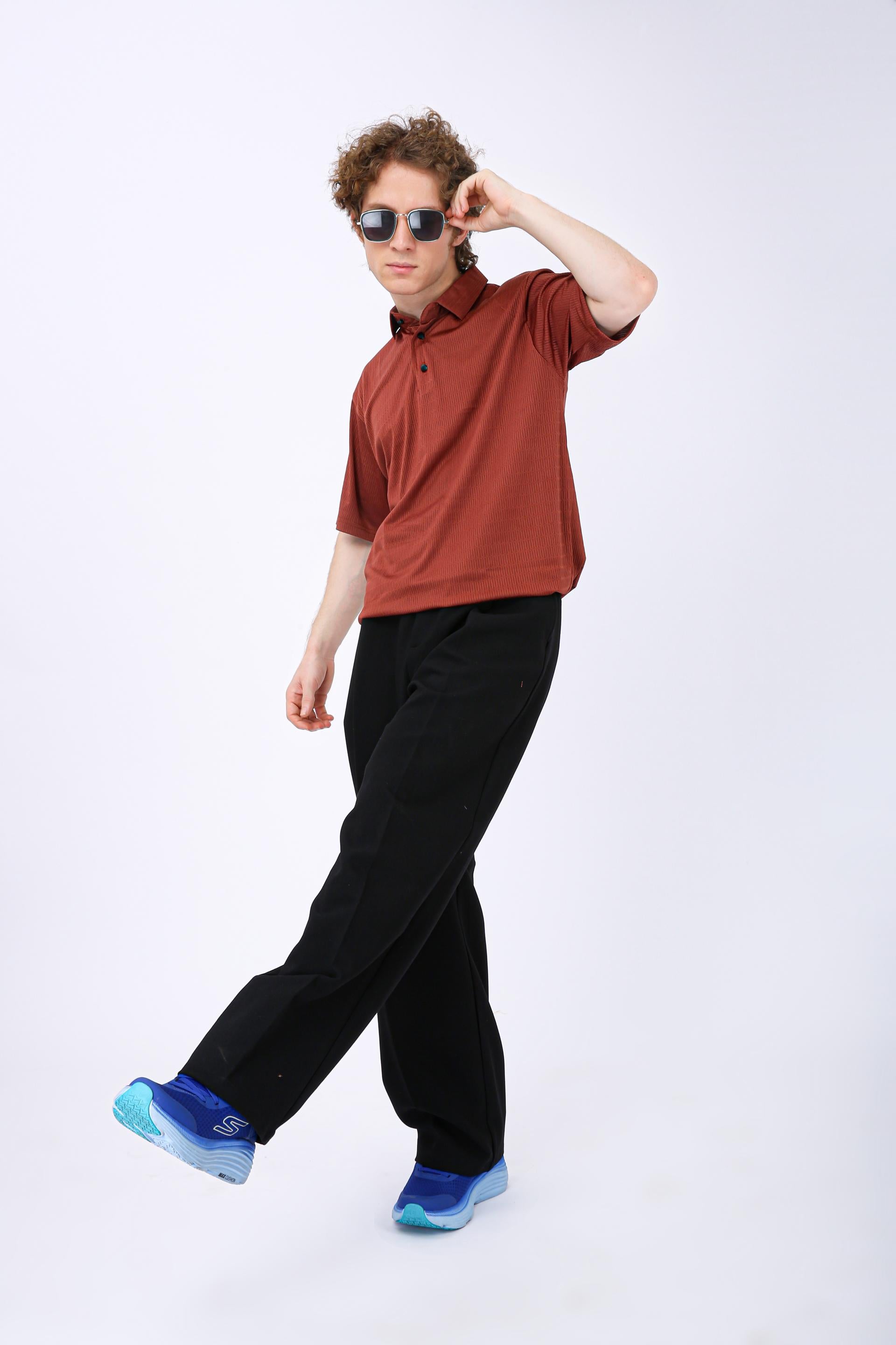 Men's Premium Textured Polo T-Shirt - Brown