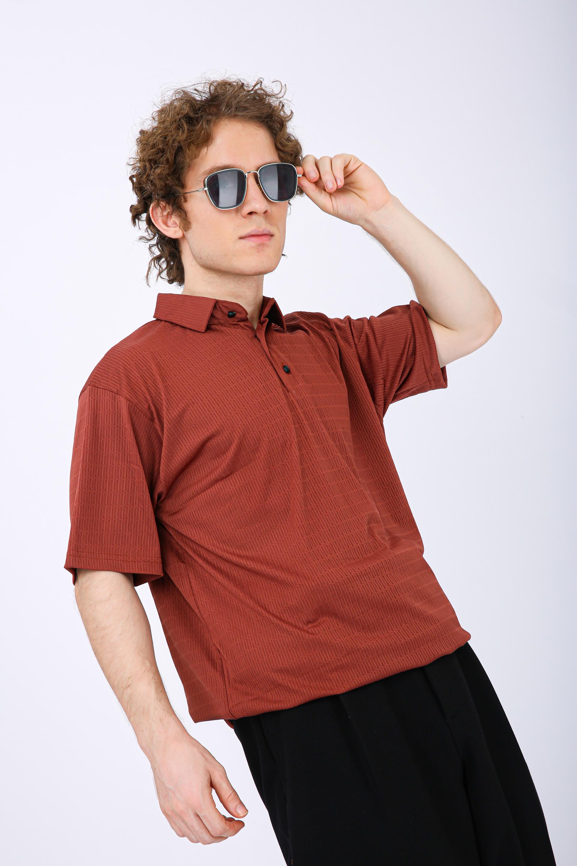 Men's Premium Textured Polo T-Shirt - Brown