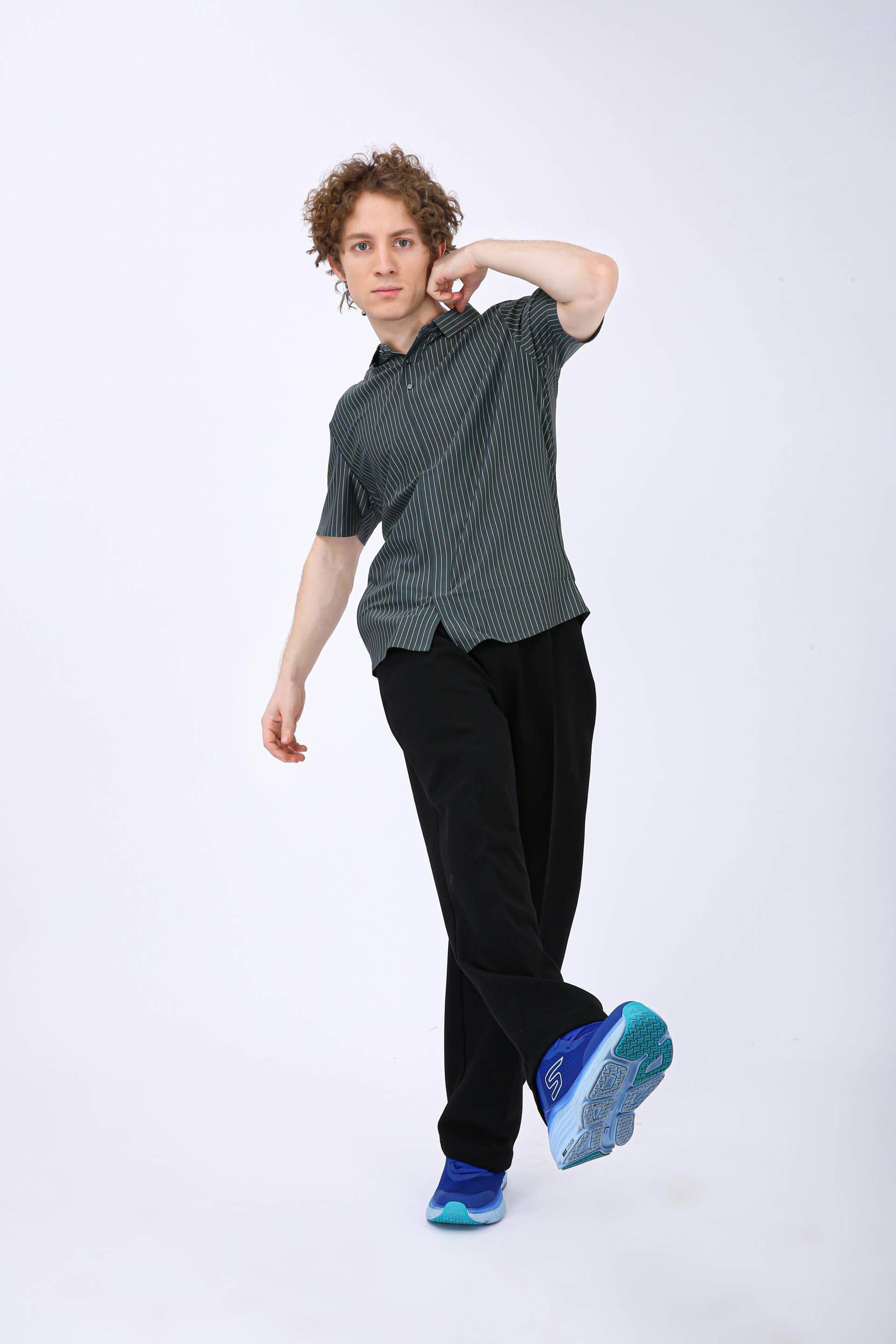 Premium Pinstripe Polo T-Shirt - Olive Green