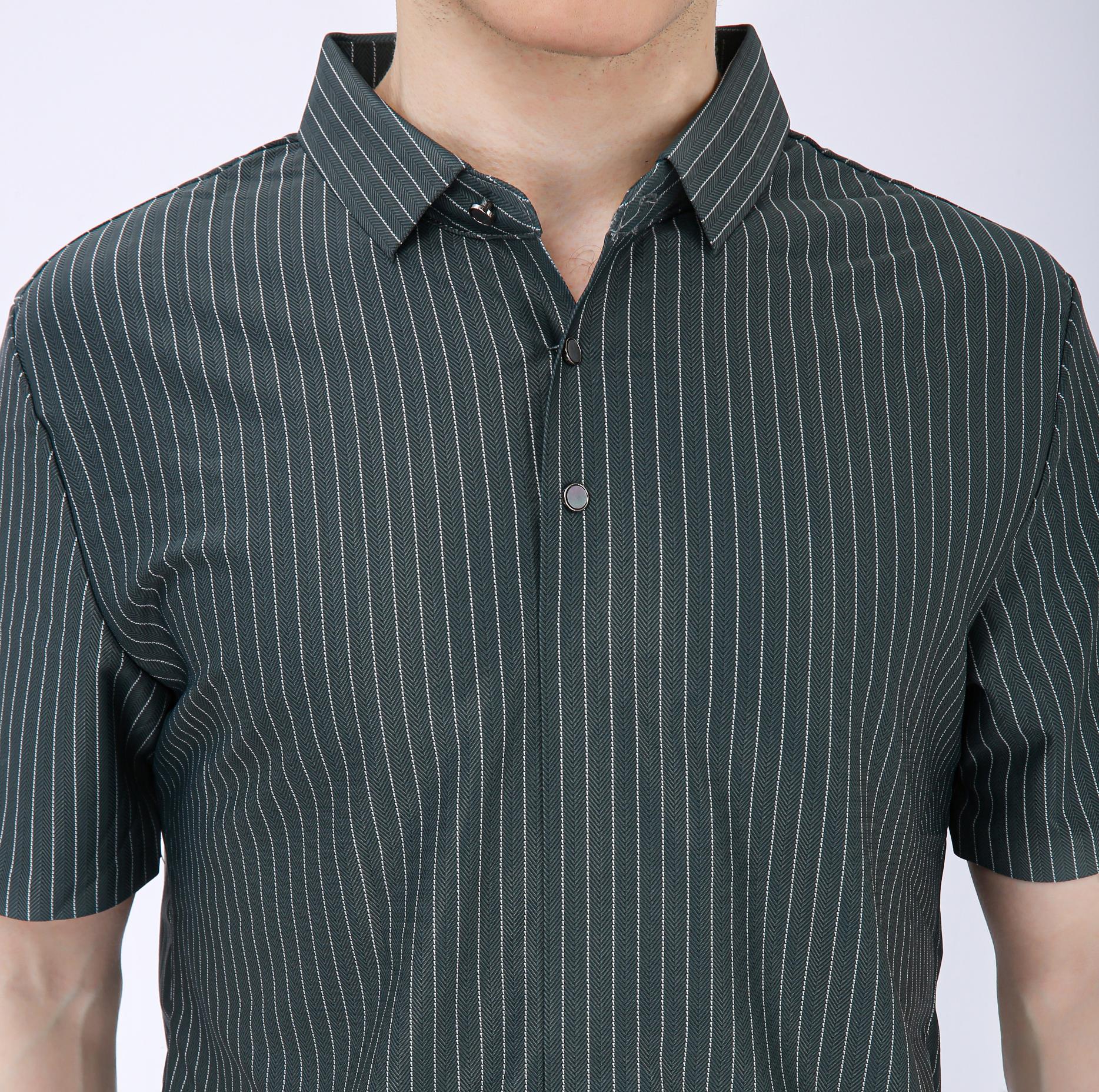 Premium Pinstripe Polo T-Shirt - Olive Green