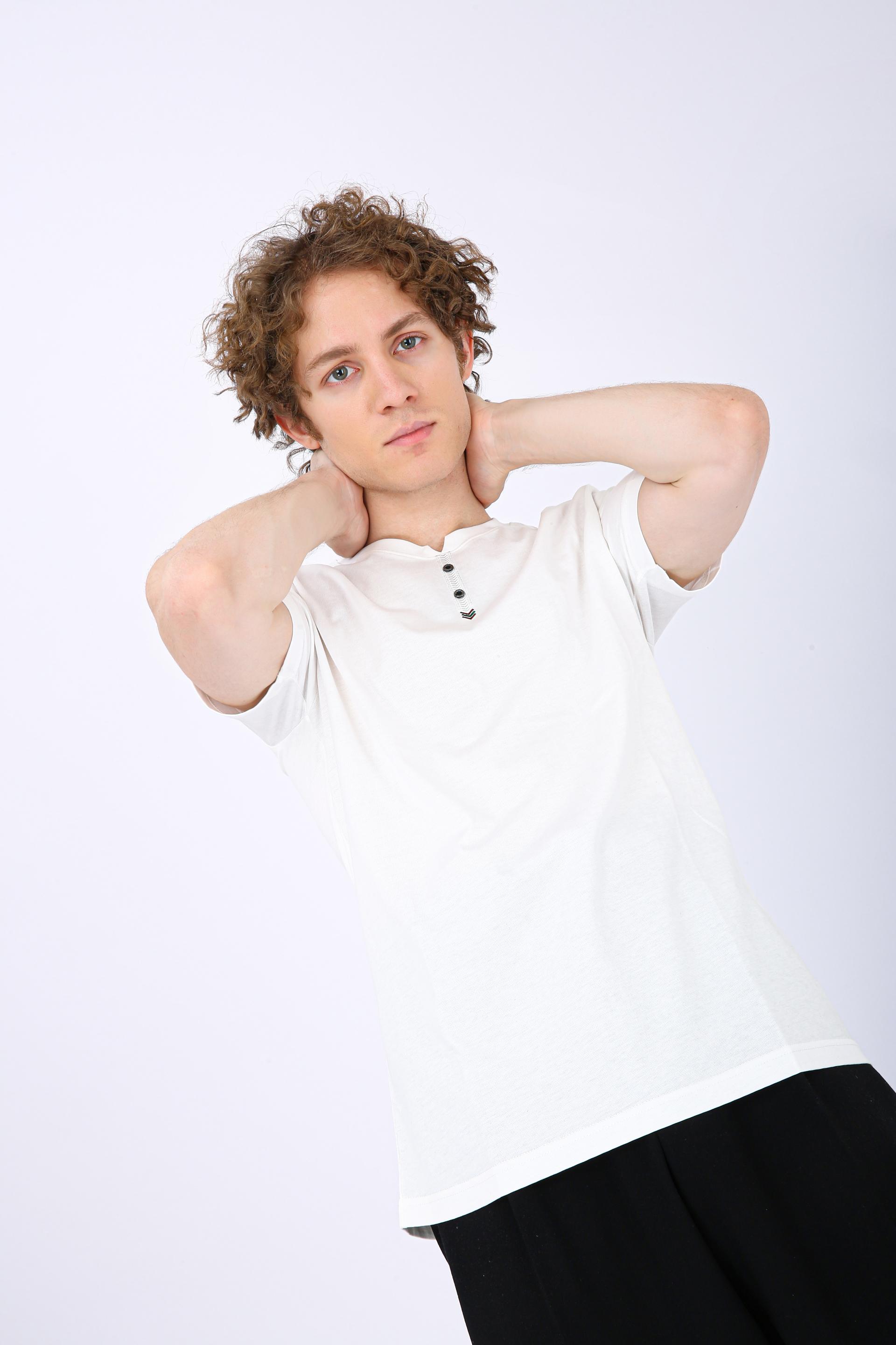 Men's Premium Henley Crew Neck T-Shirt - White