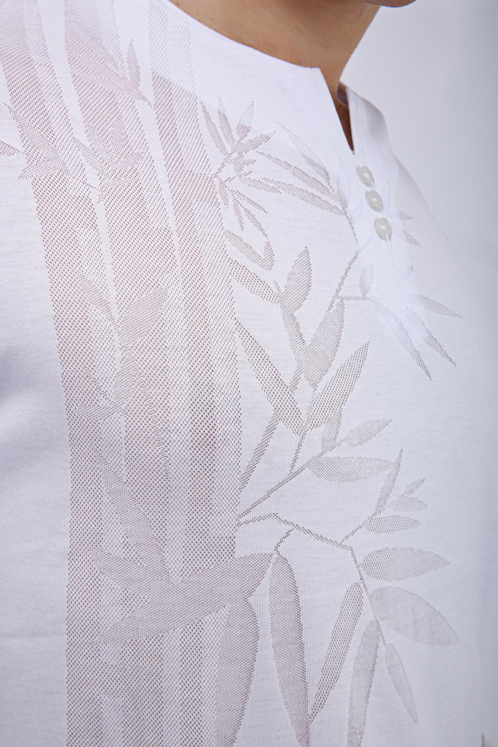 Printed Henley Neck T-Shirt - White Leaf