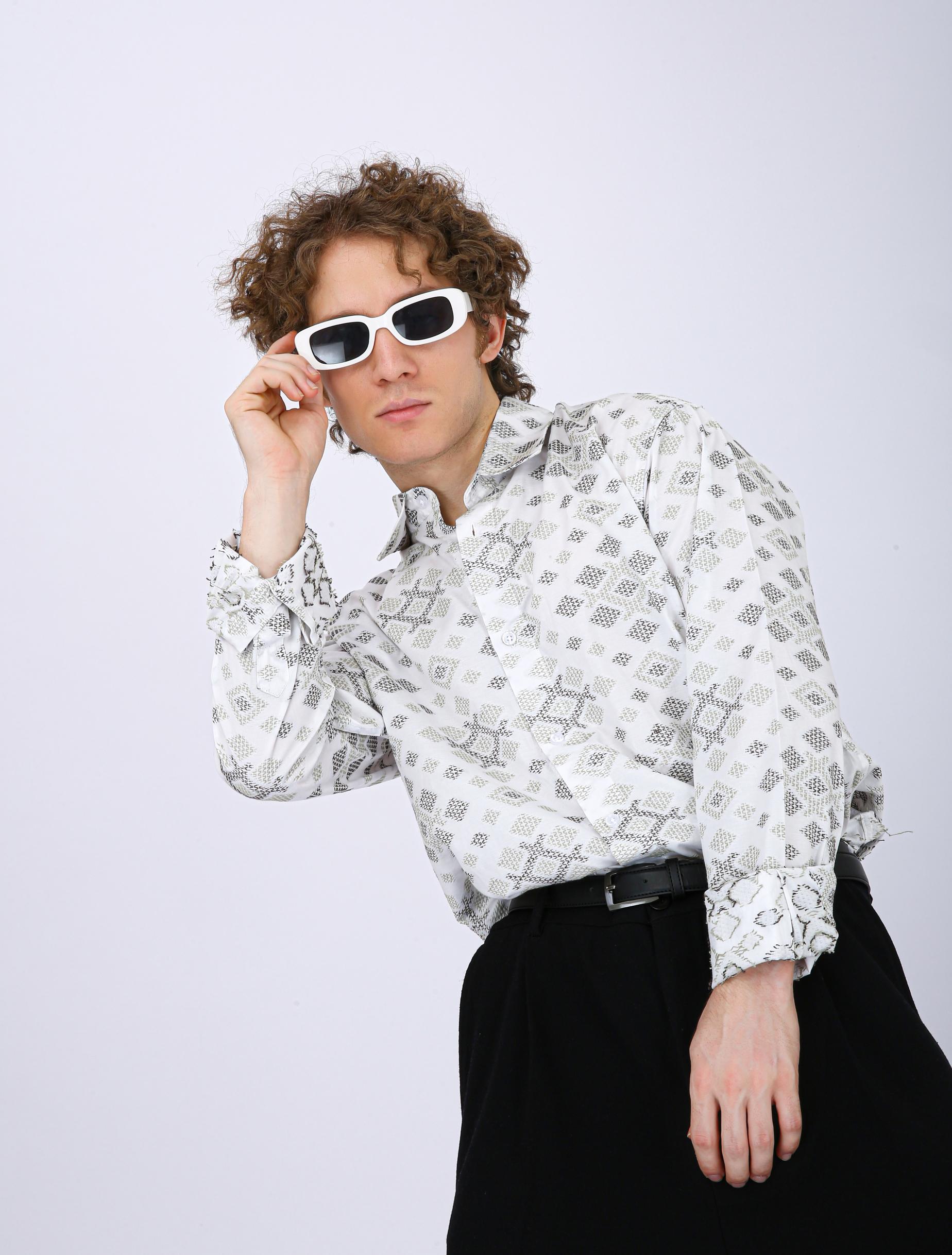 Premium Geometric Printed Casual Shirt - Geomatric Trible Print