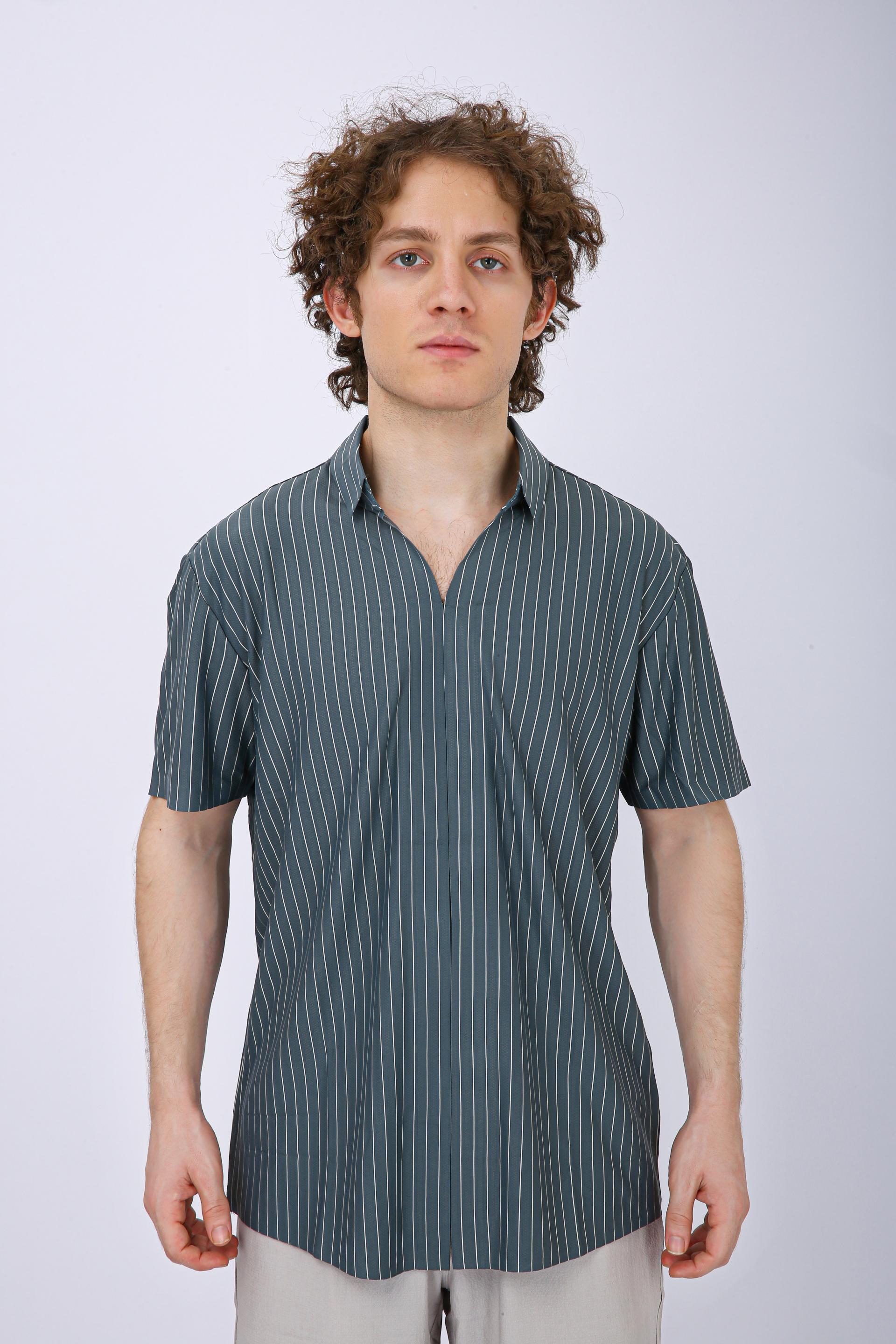 Men's Premium Vertical Striped Resort Shirt - Olive