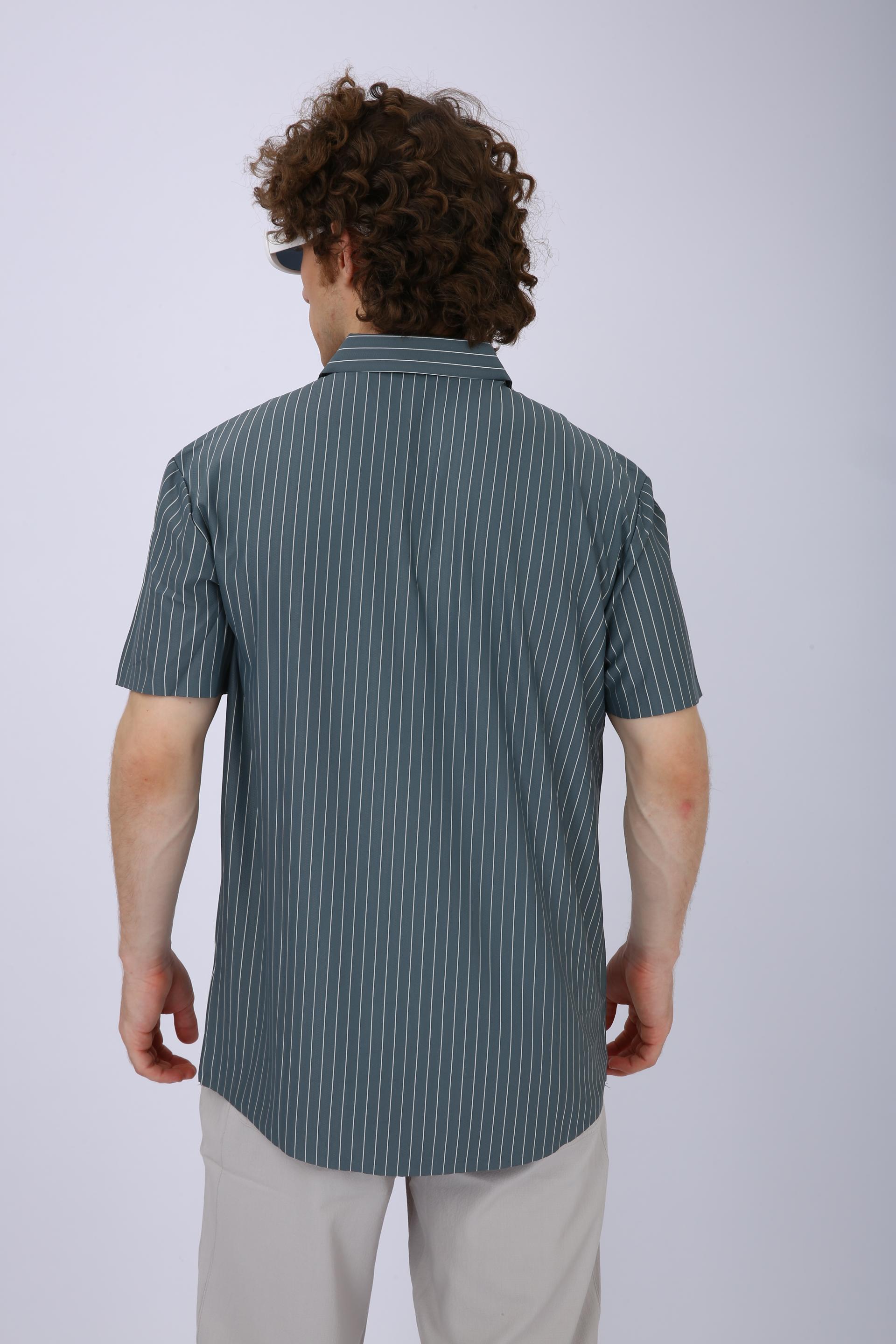 Men's Premium Vertical Striped Resort Shirt - Olive