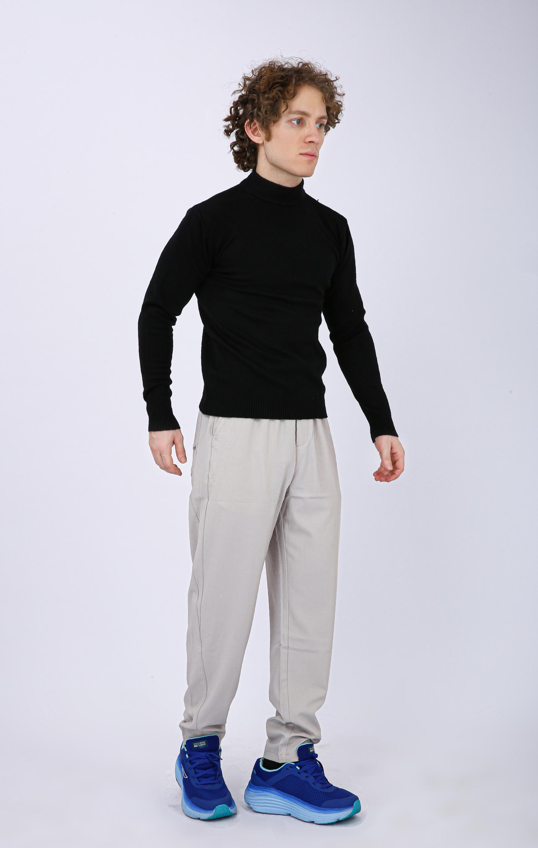 Men's Premium Diamond Knit Turtleneck Sweater - Black Plain Short Neck