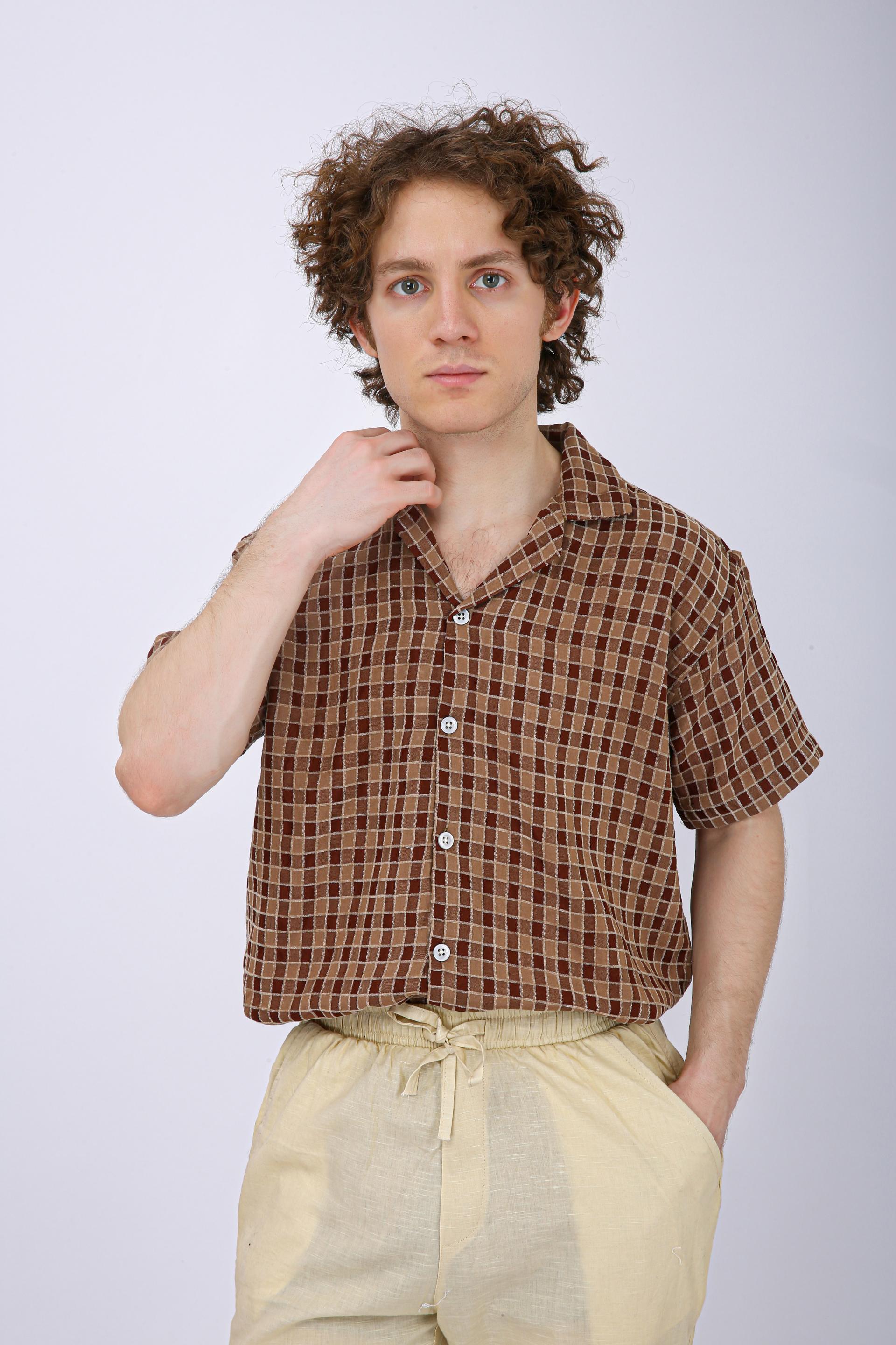 Men's Premium Checked Resort Shirt - Brown