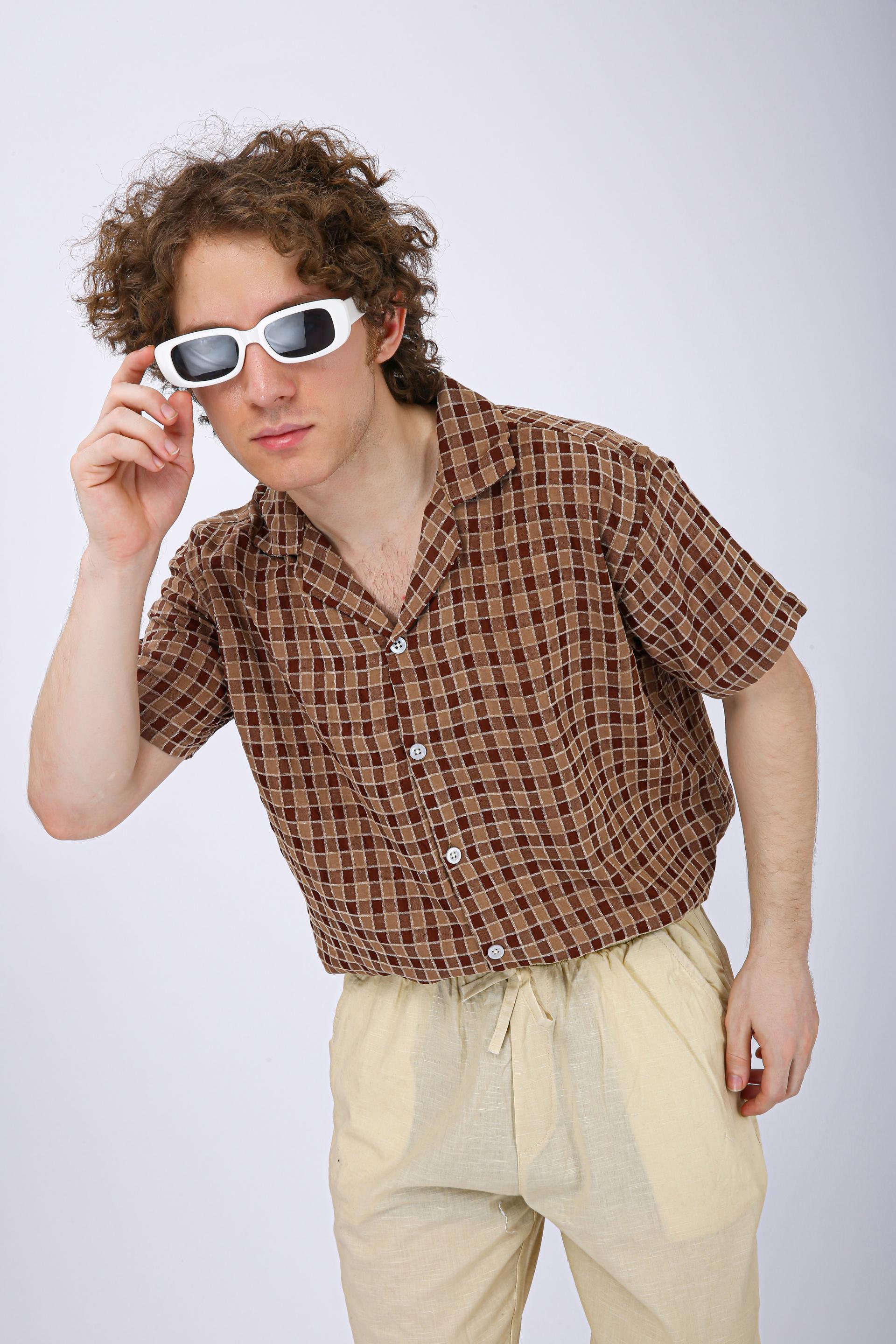 Men's Premium Checked Resort Shirt - Brown