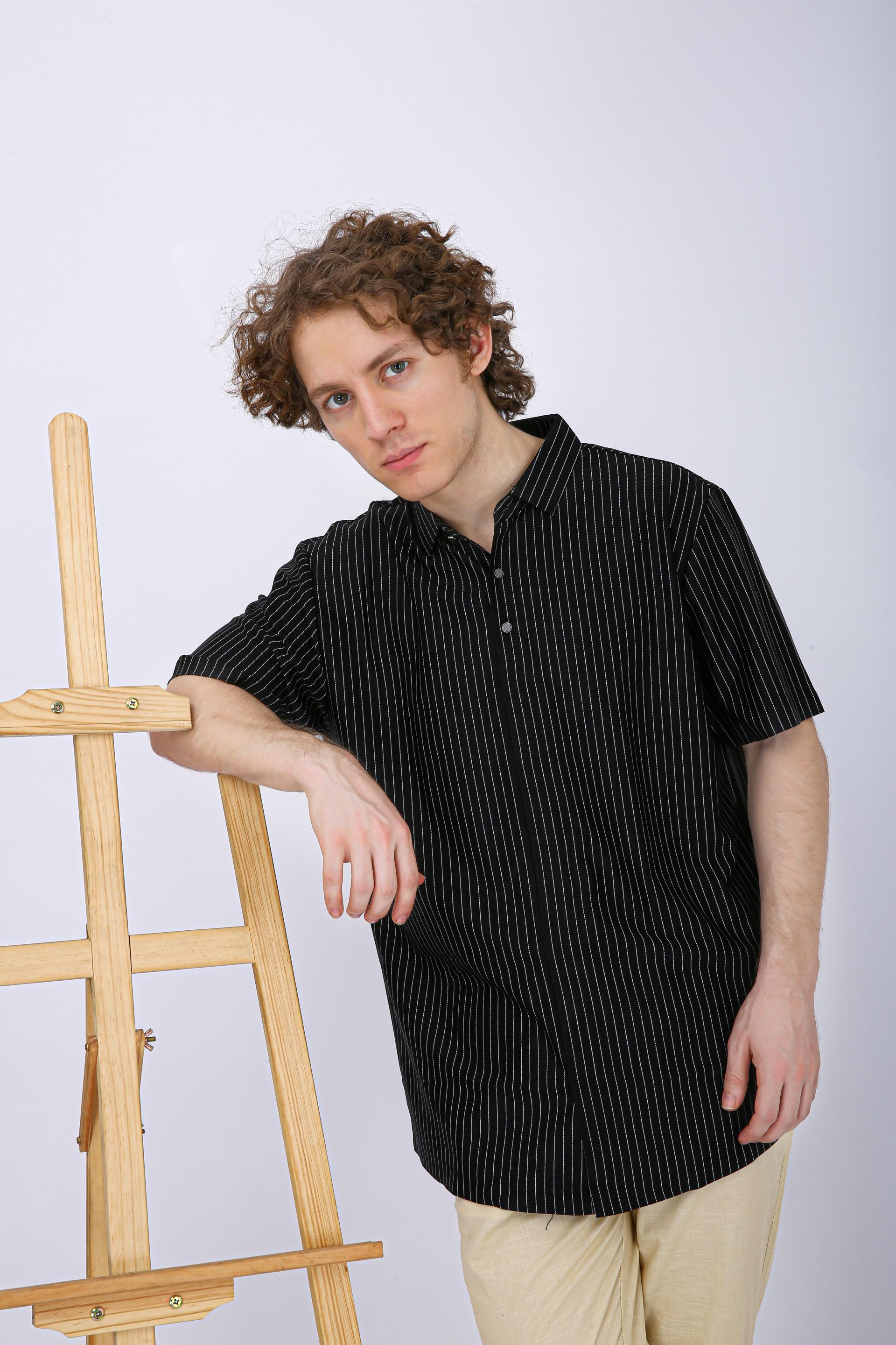 Premium Pinstripe Polo T-Shirt - Black