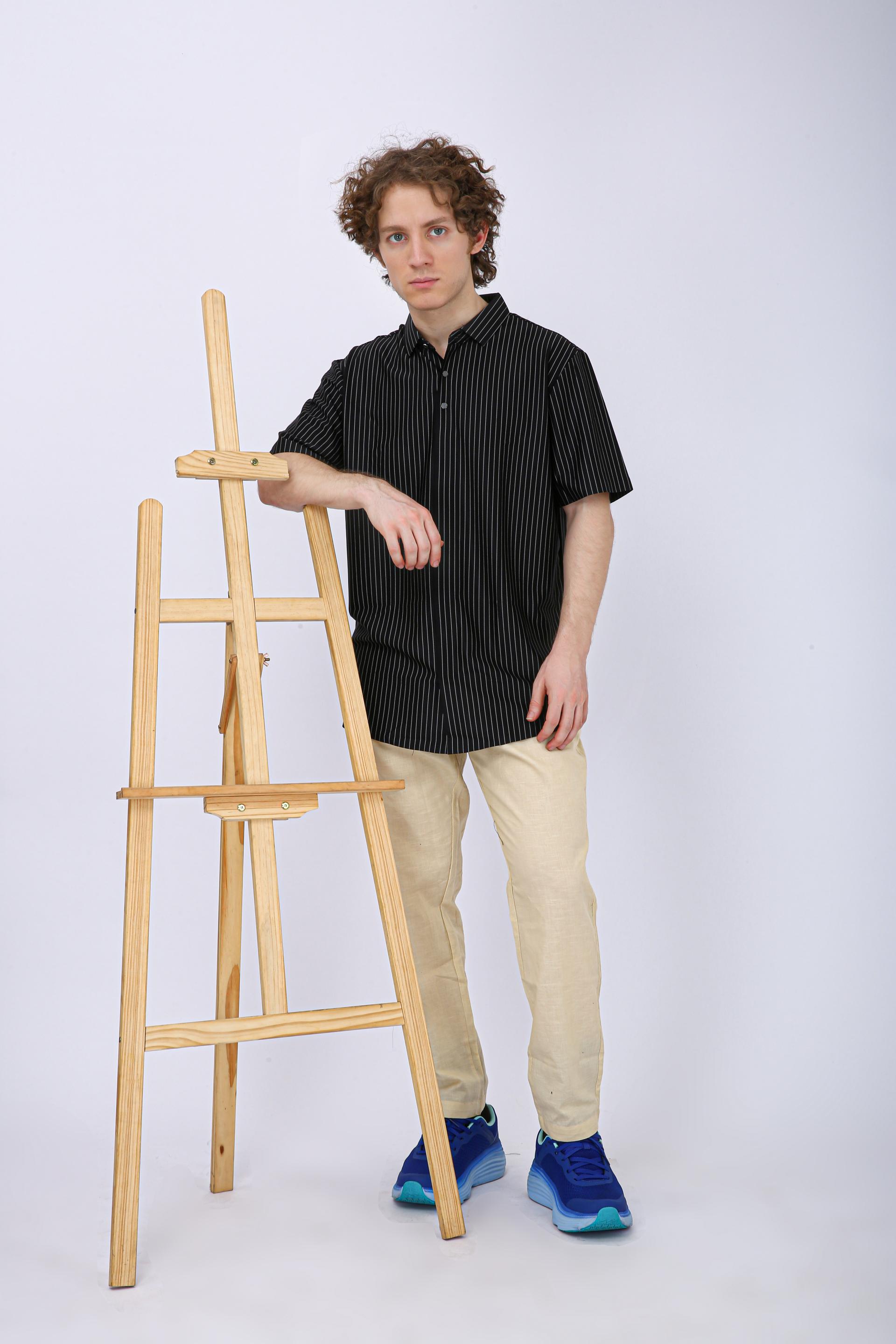 Premium Pinstripe Polo T-Shirt - Black