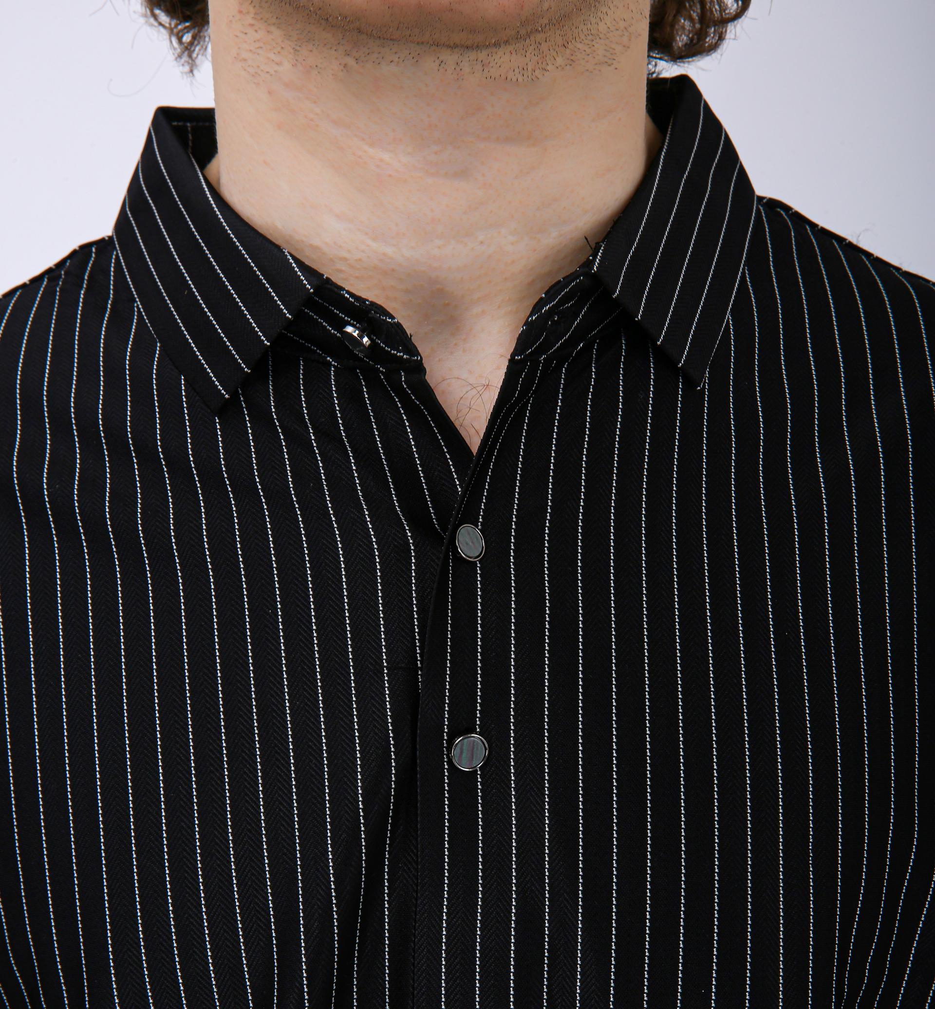 Premium Pinstripe Polo T-Shirt - Black