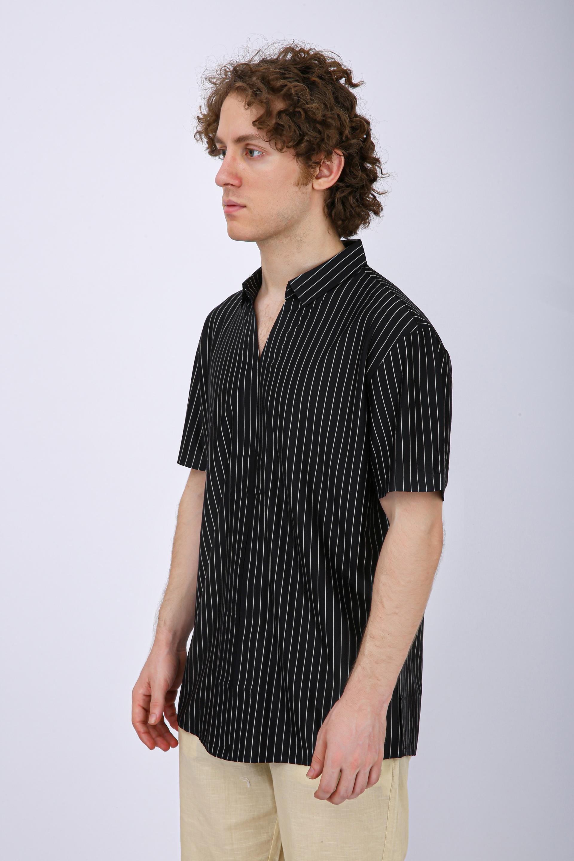 Men's Premium Vertical Striped Resort Shirt - Black