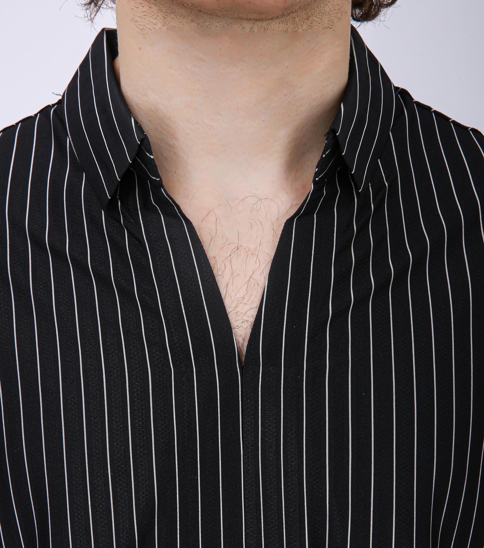 Men's Premium Vertical Striped Resort Shirt - Black