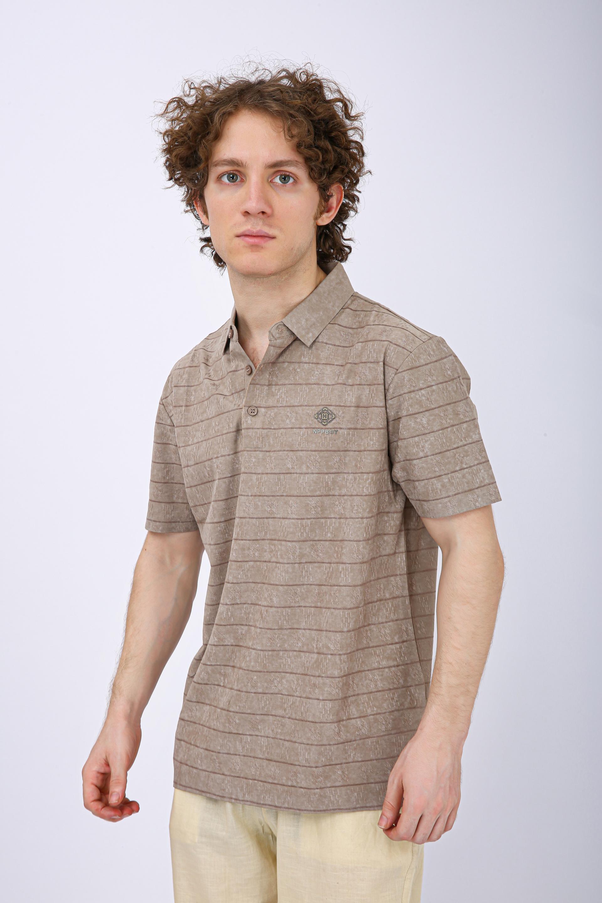 Men's Premium Textured Striped Polo T-Shirt - Chiku
