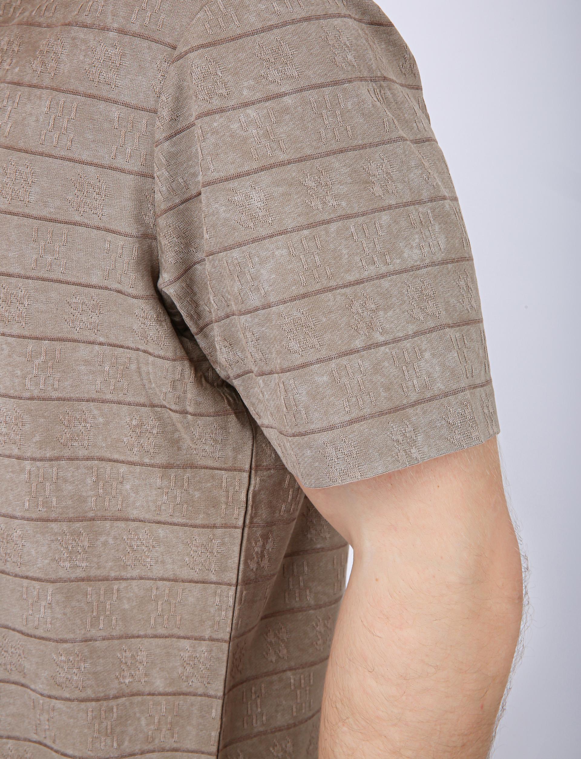 Men's Premium Textured Striped Polo T-Shirt - Chiku