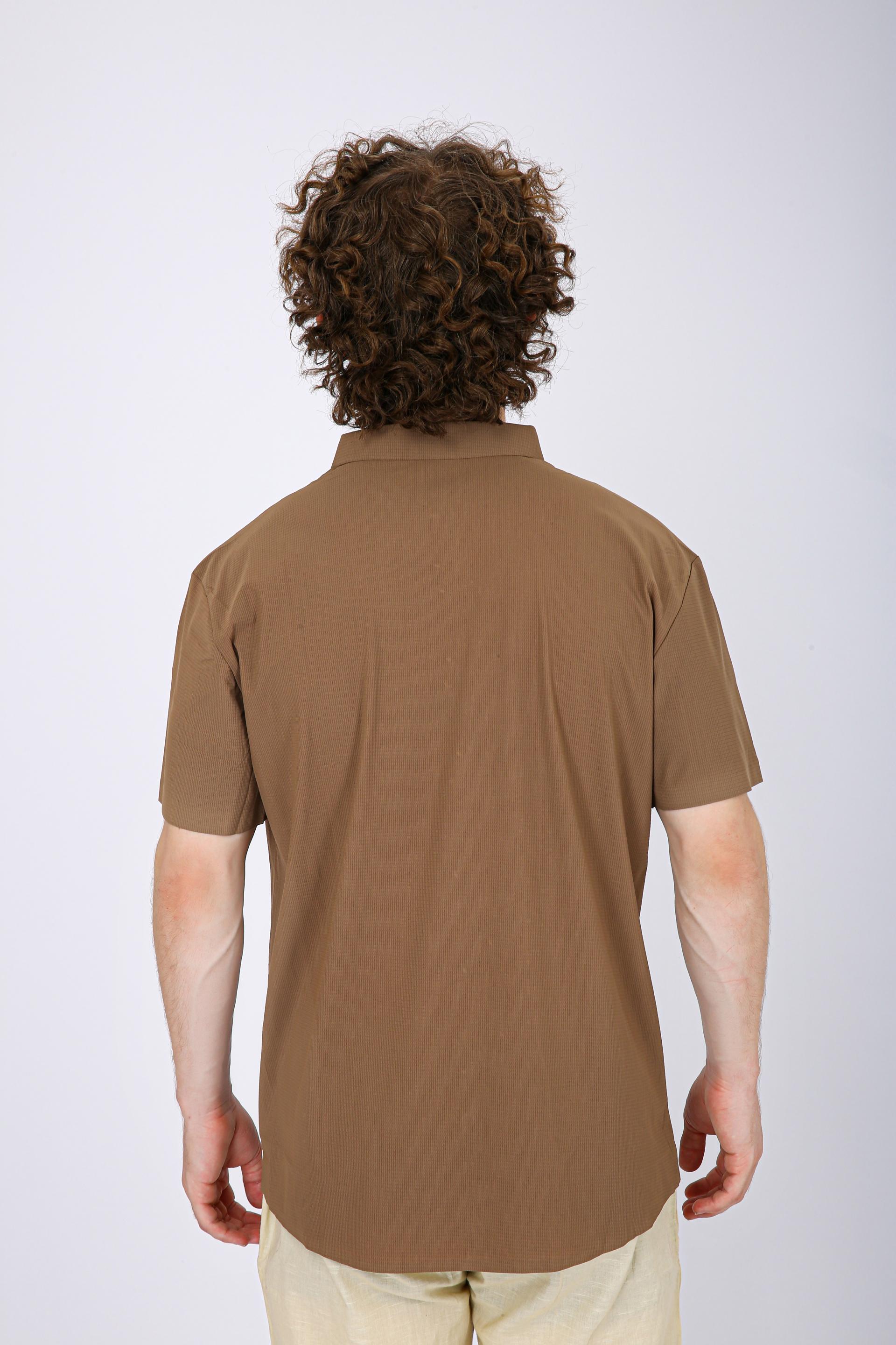 Men's Premium Solid Textured Casual Half Sleeve Shirt - Chiku