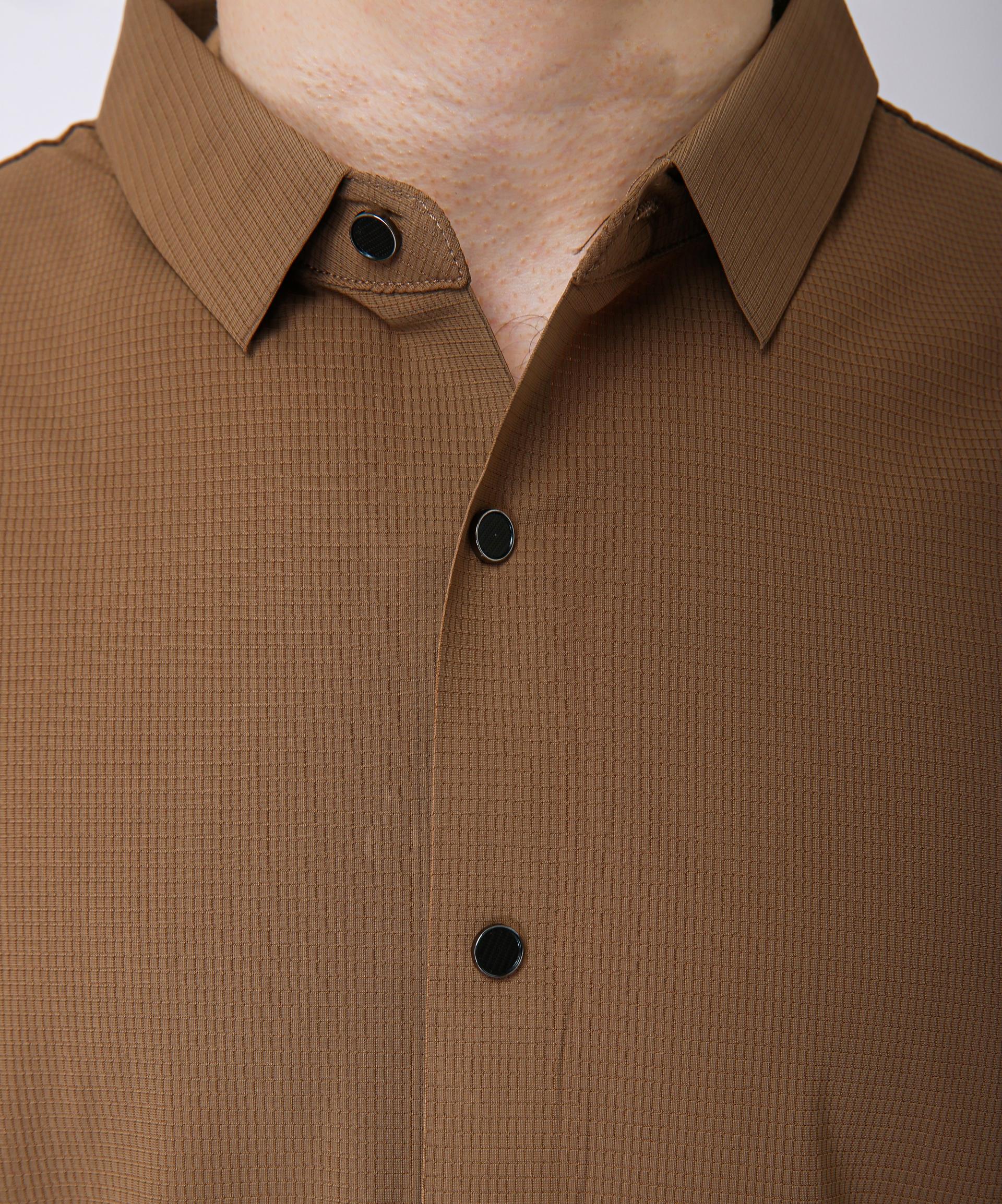 Men's Premium Solid Textured Casual Half Sleeve Shirt - Chiku