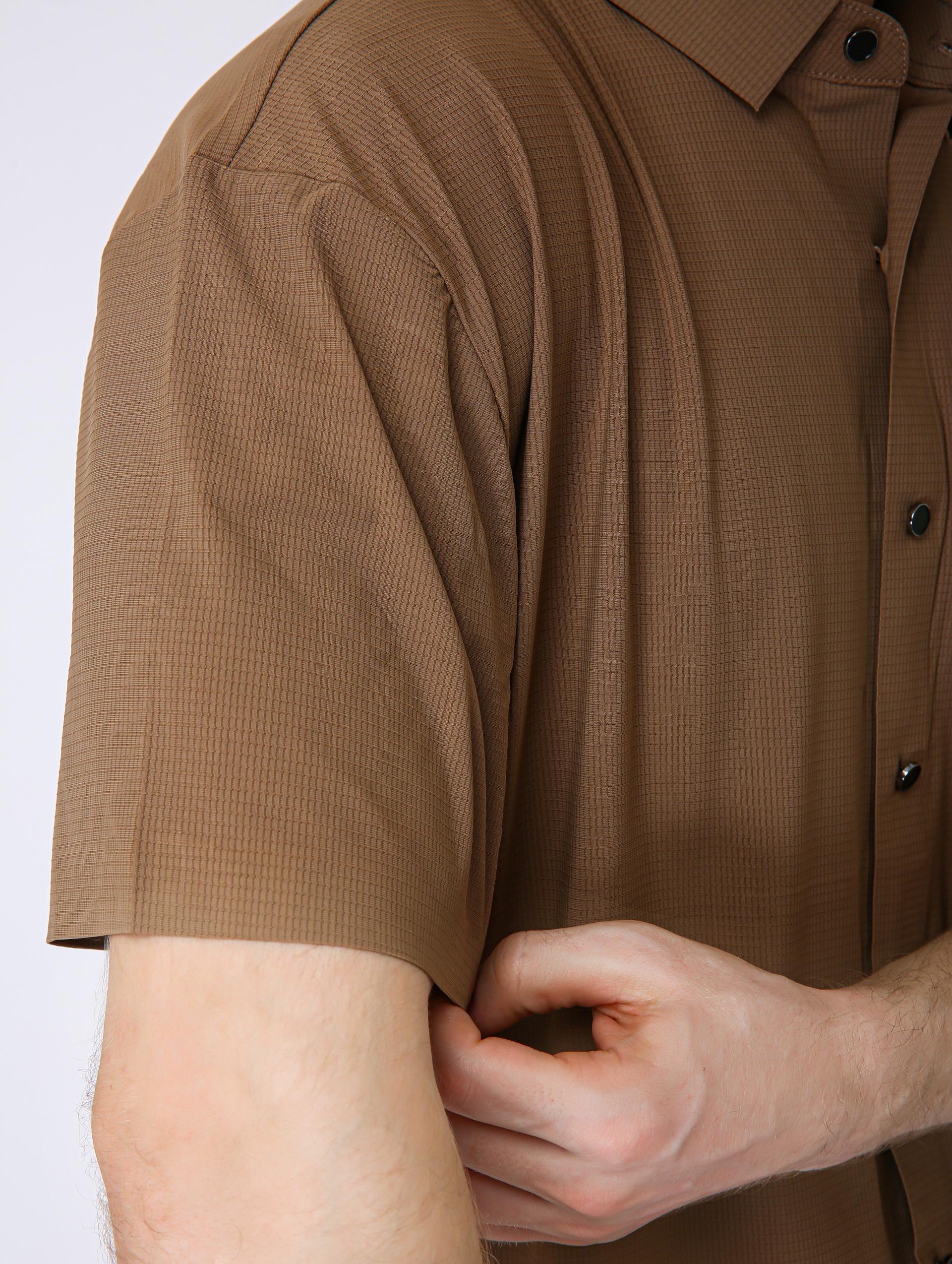 Men's Premium Solid Textured Casual Half Sleeve Shirt - Chiku