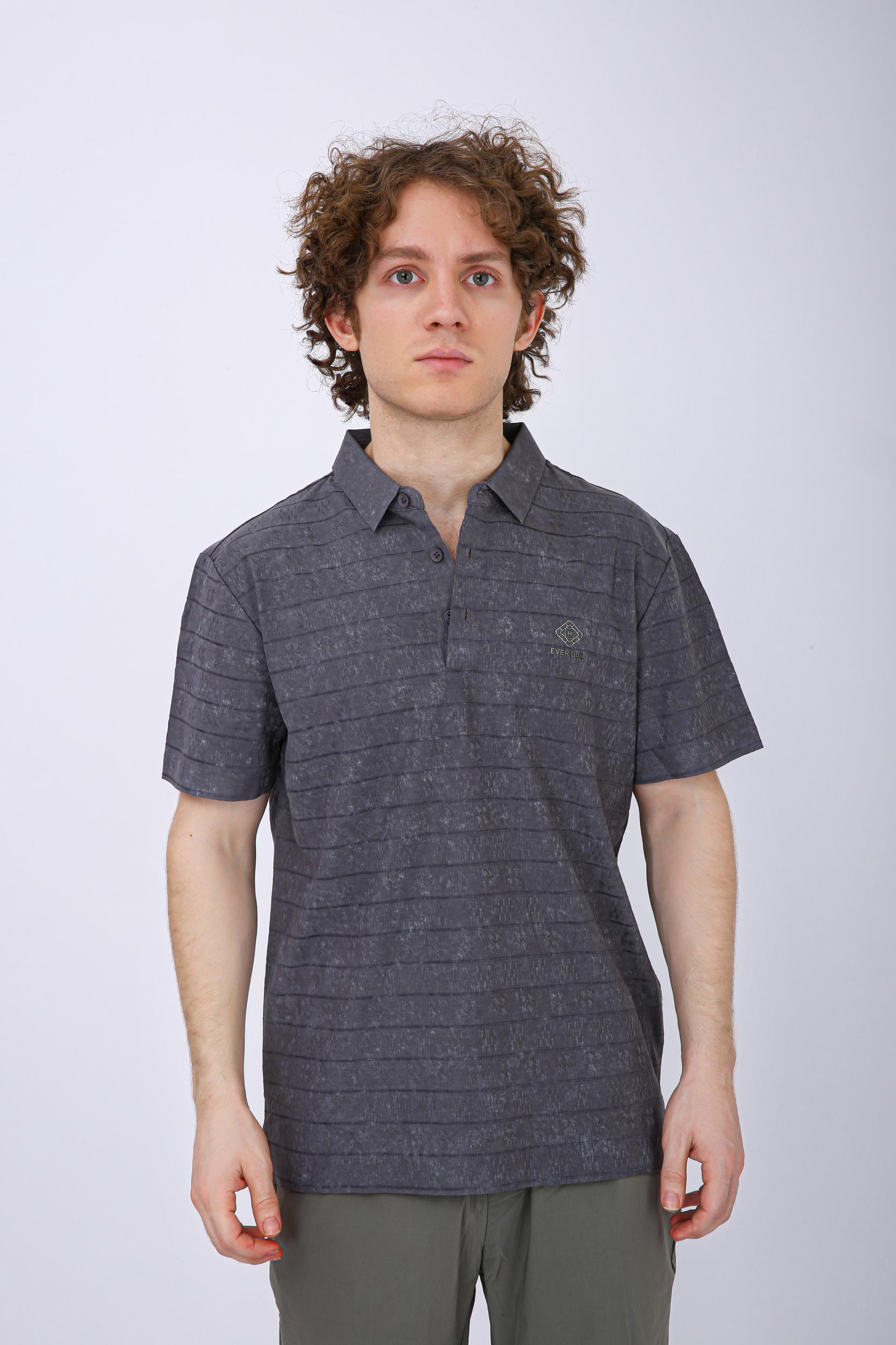 Men's Premium Textured Striped Polo T-Shirt - Light Grey