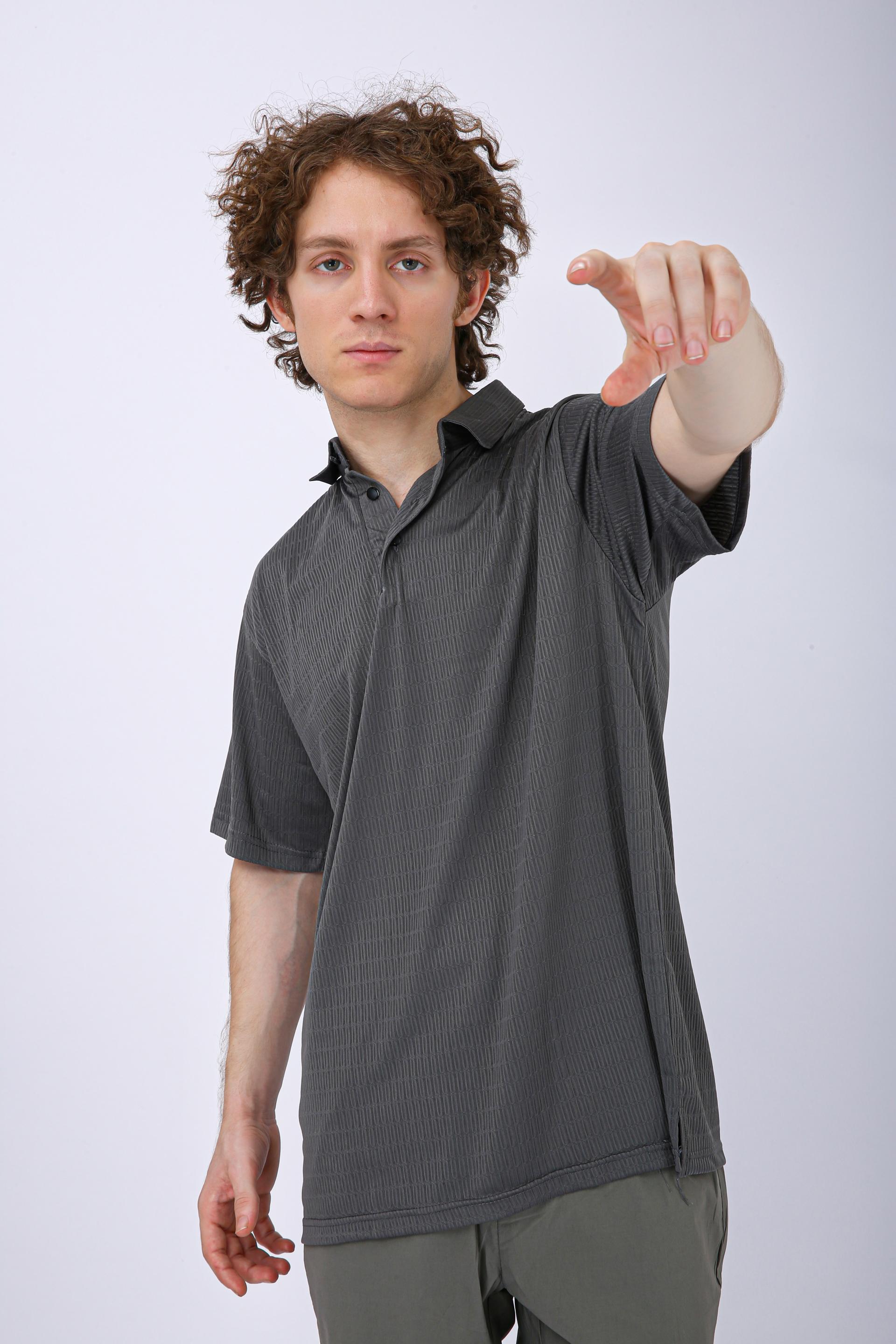 Men's Premium Textured Polo T-Shirt - Grey