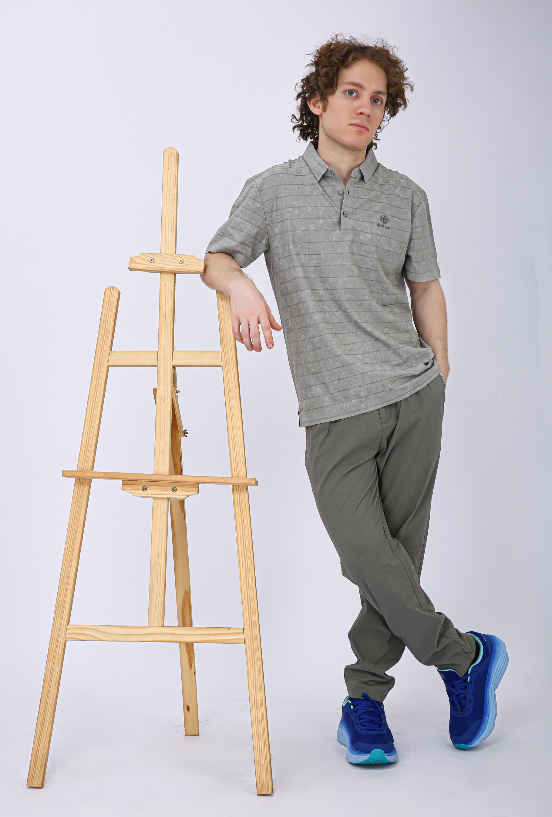 Men's Premium Textured Striped Polo T-Shirt - Olive