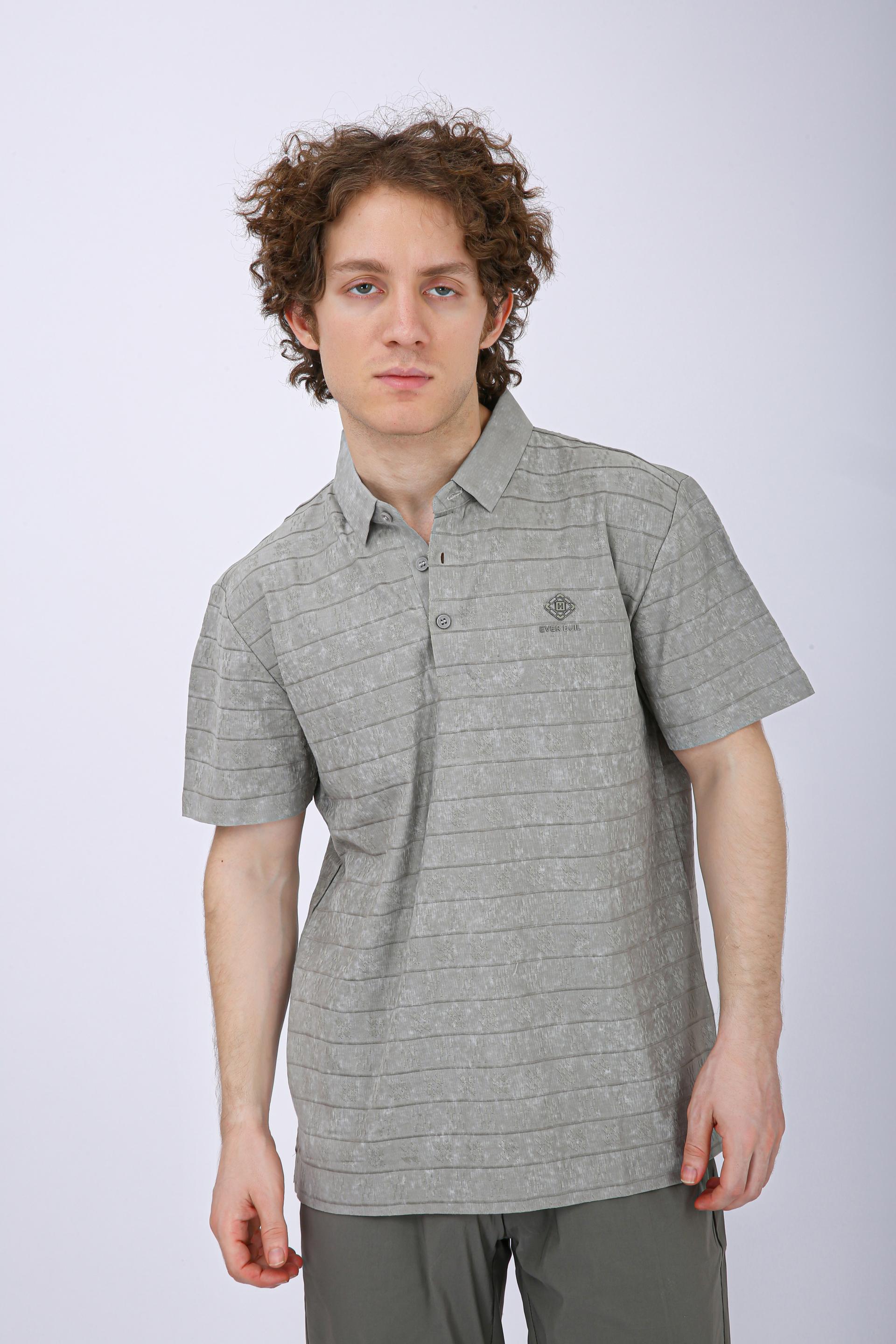 Men's Premium Textured Striped Polo T-Shirt - Olive