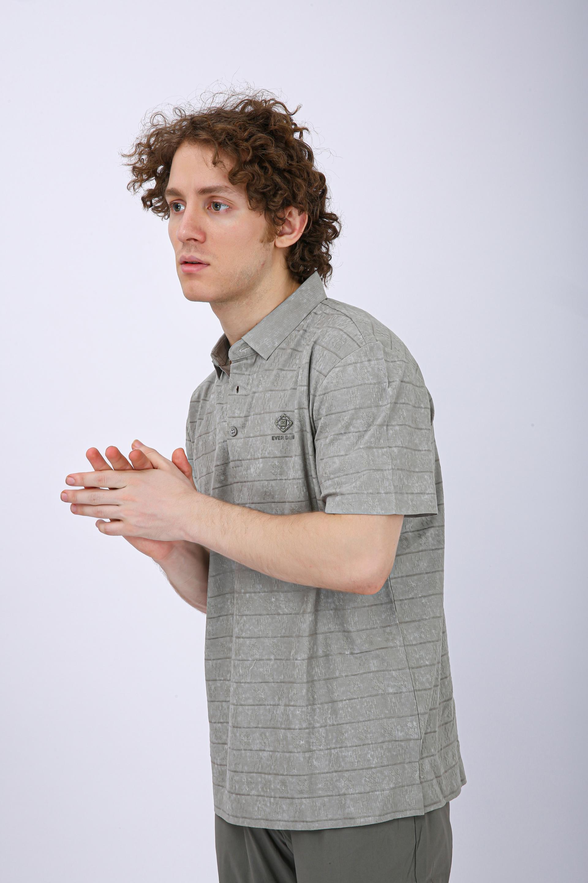 Men's Premium Textured Striped Polo T-Shirt - Olive
