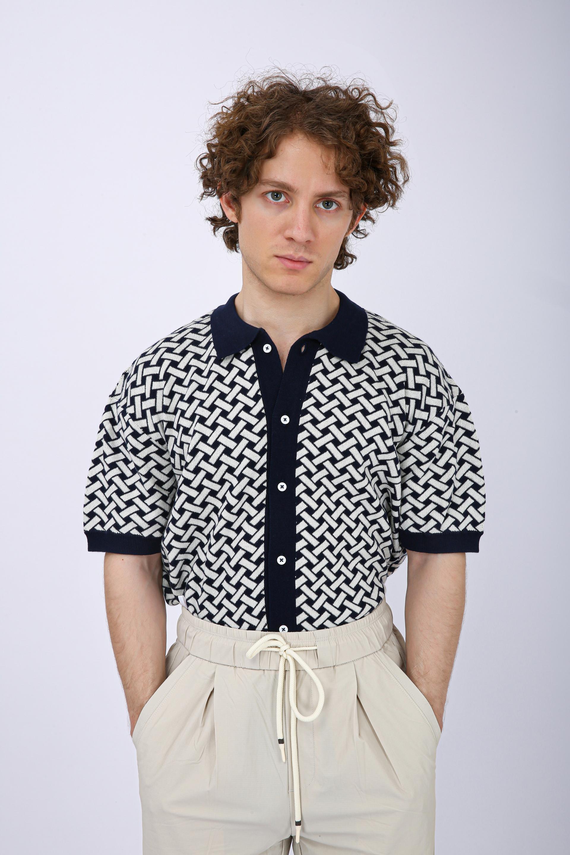 Men's Premium Knitted Jacquard Polo Shirt - Navy