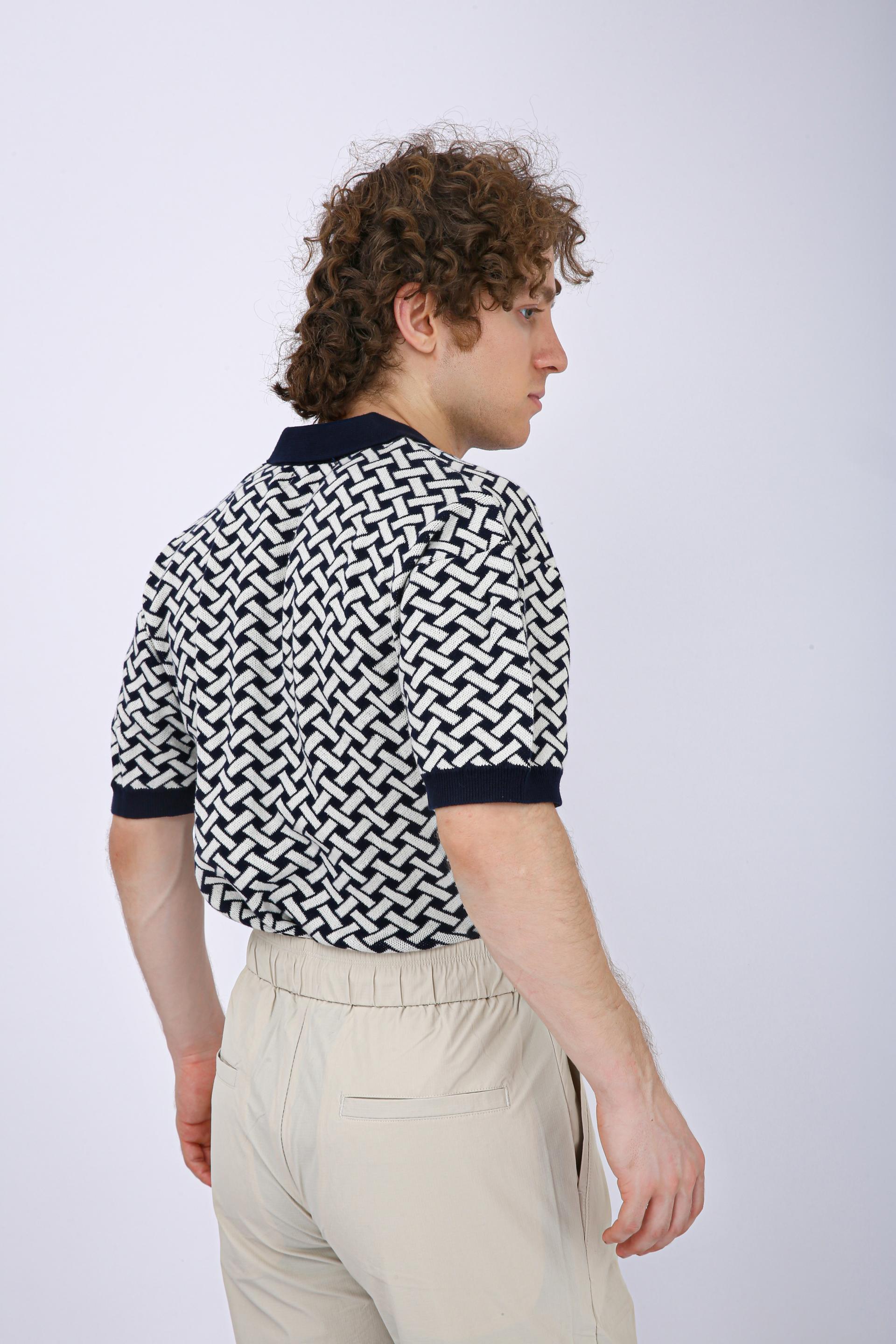 Men's Premium Knitted Jacquard Polo Shirt - Navy