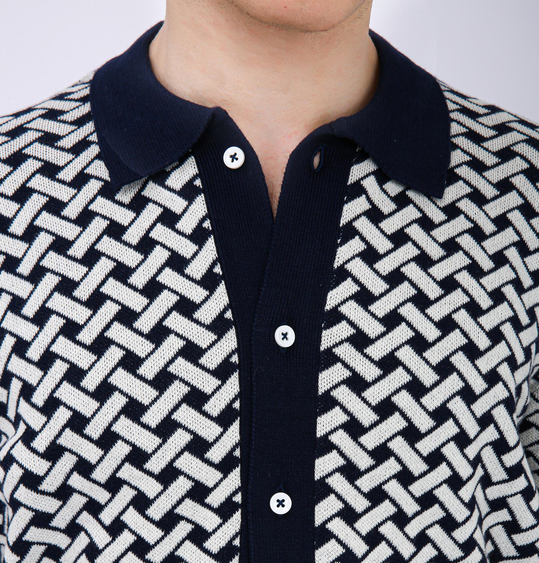 Men's Premium Knitted Jacquard Polo Shirt - Navy