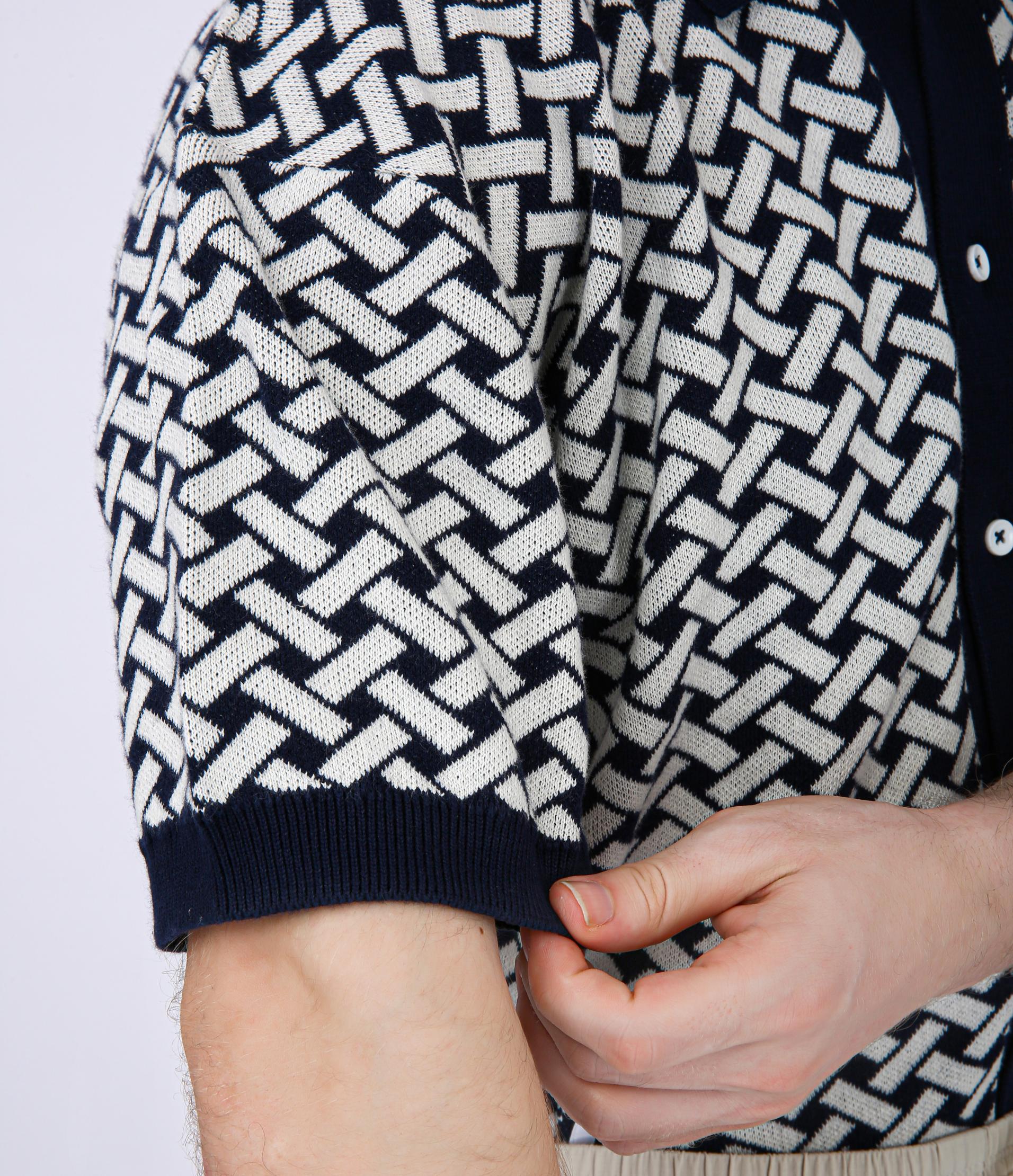Men's Premium Knitted Jacquard Polo Shirt - Navy