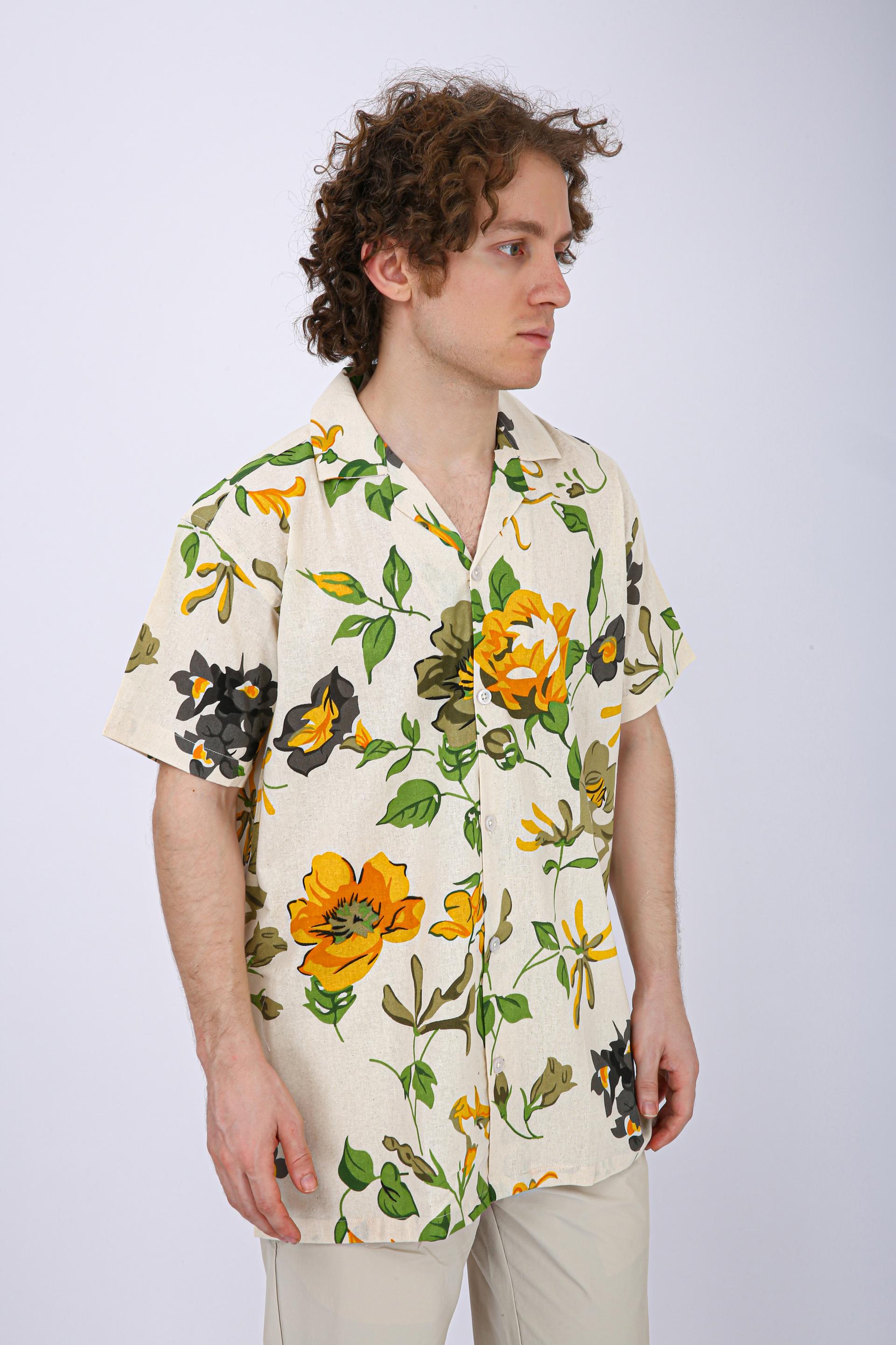 Premium Cuban Collar Patch Pocket Shirt - Yellow