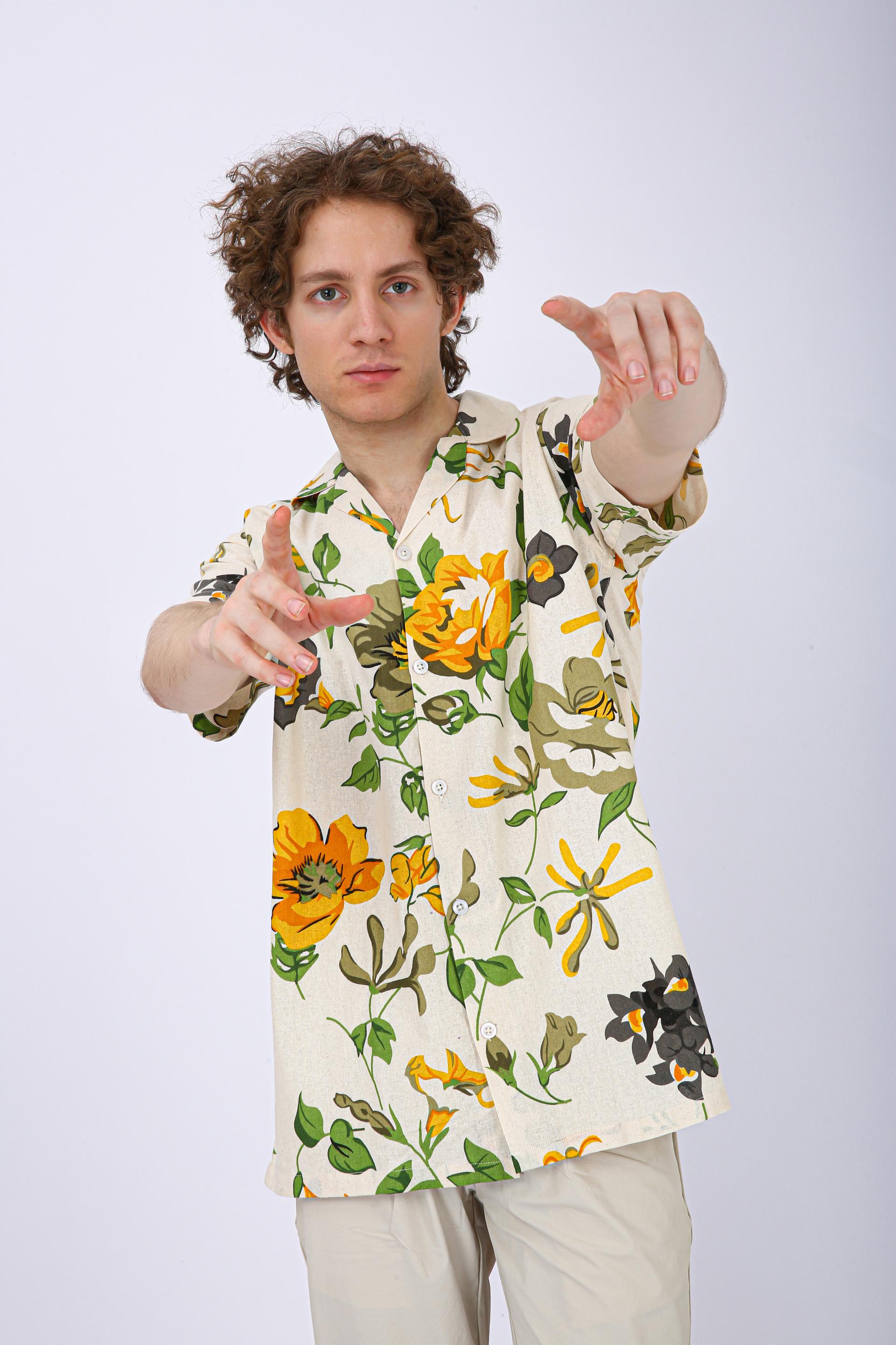 Premium Cuban Collar Patch Pocket Shirt - Yellow