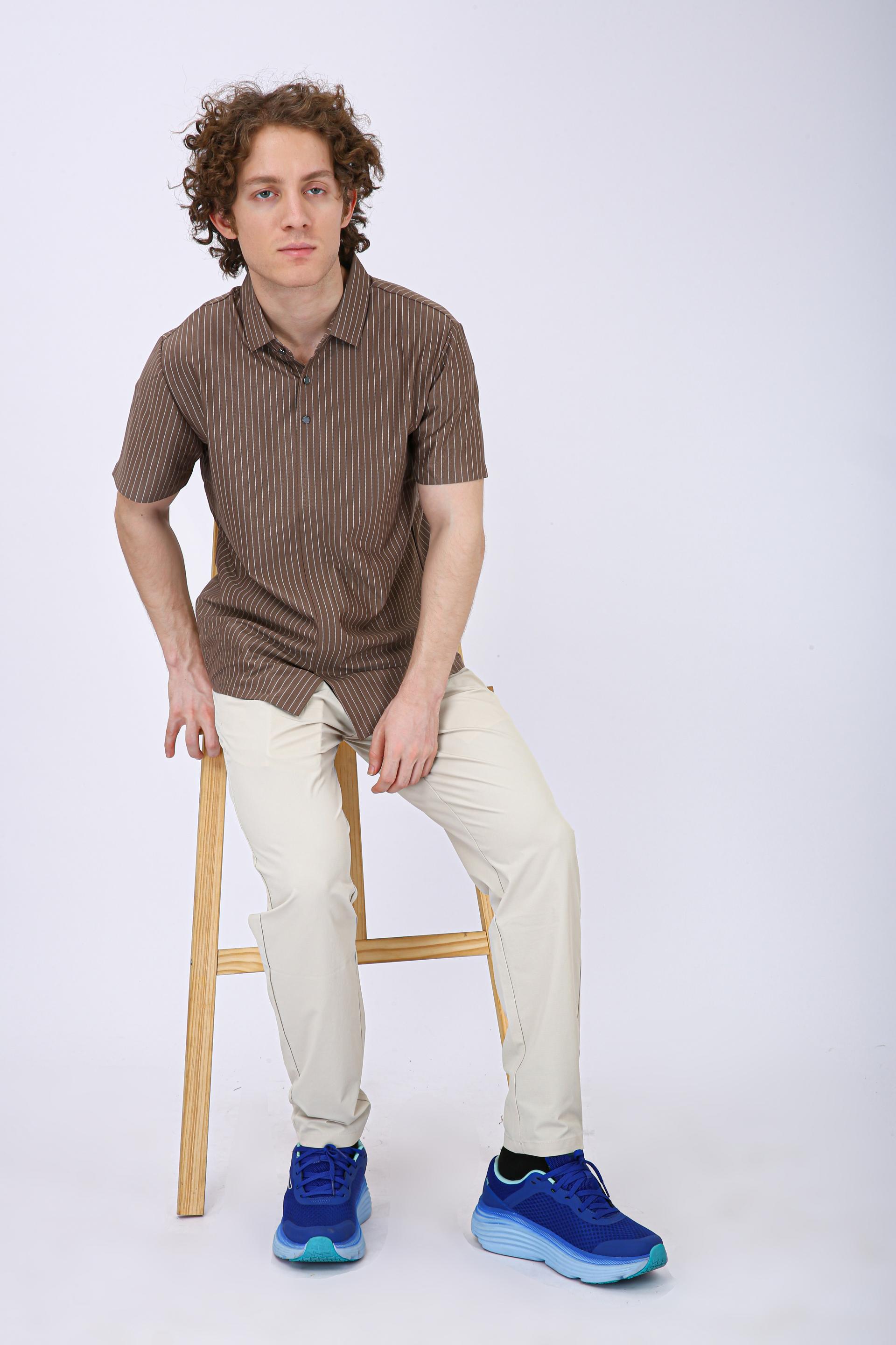 Premium Pinstripe Polo T-Shirt - Chiku