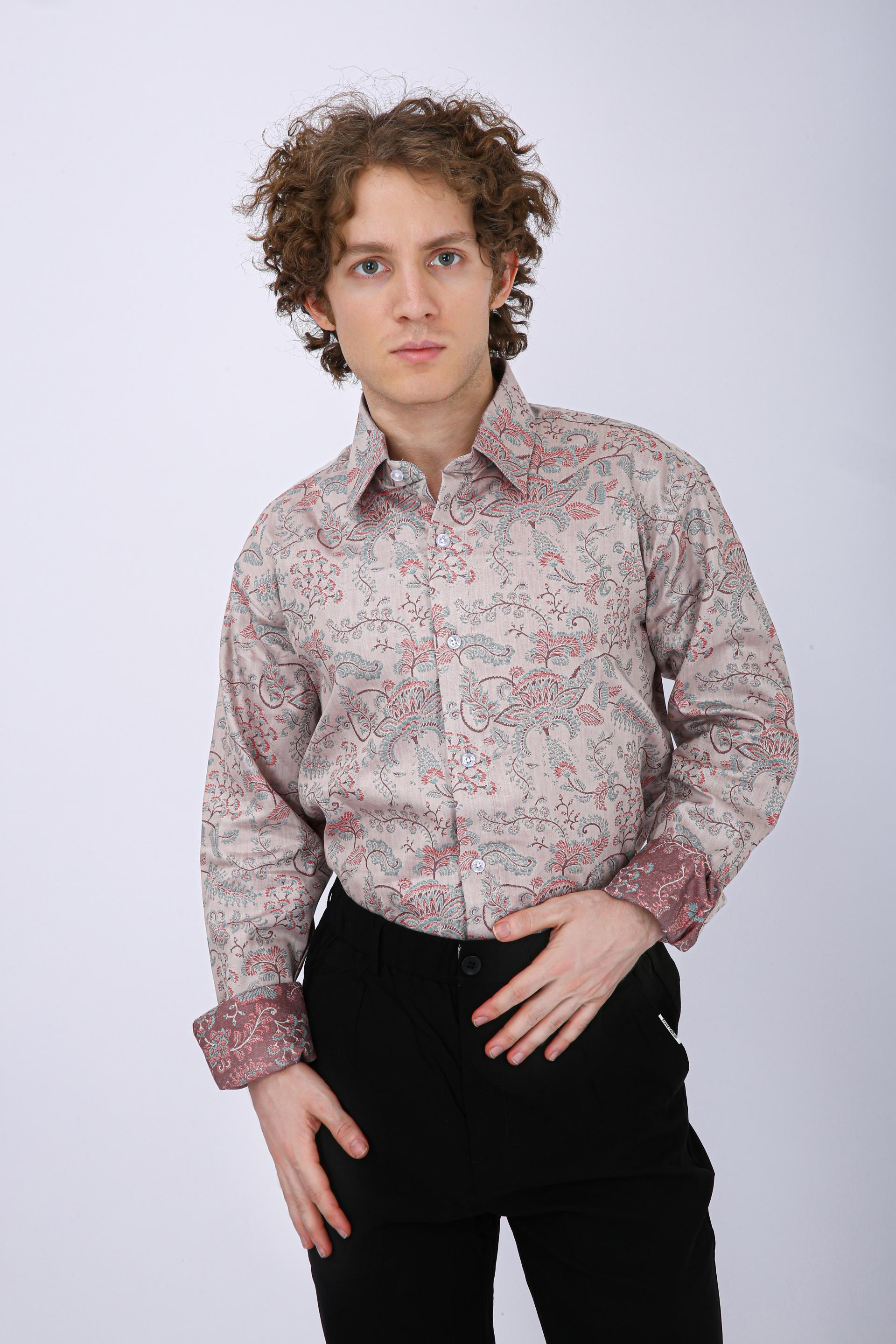 Premium Geometric Printed Casual Shirt - Beige